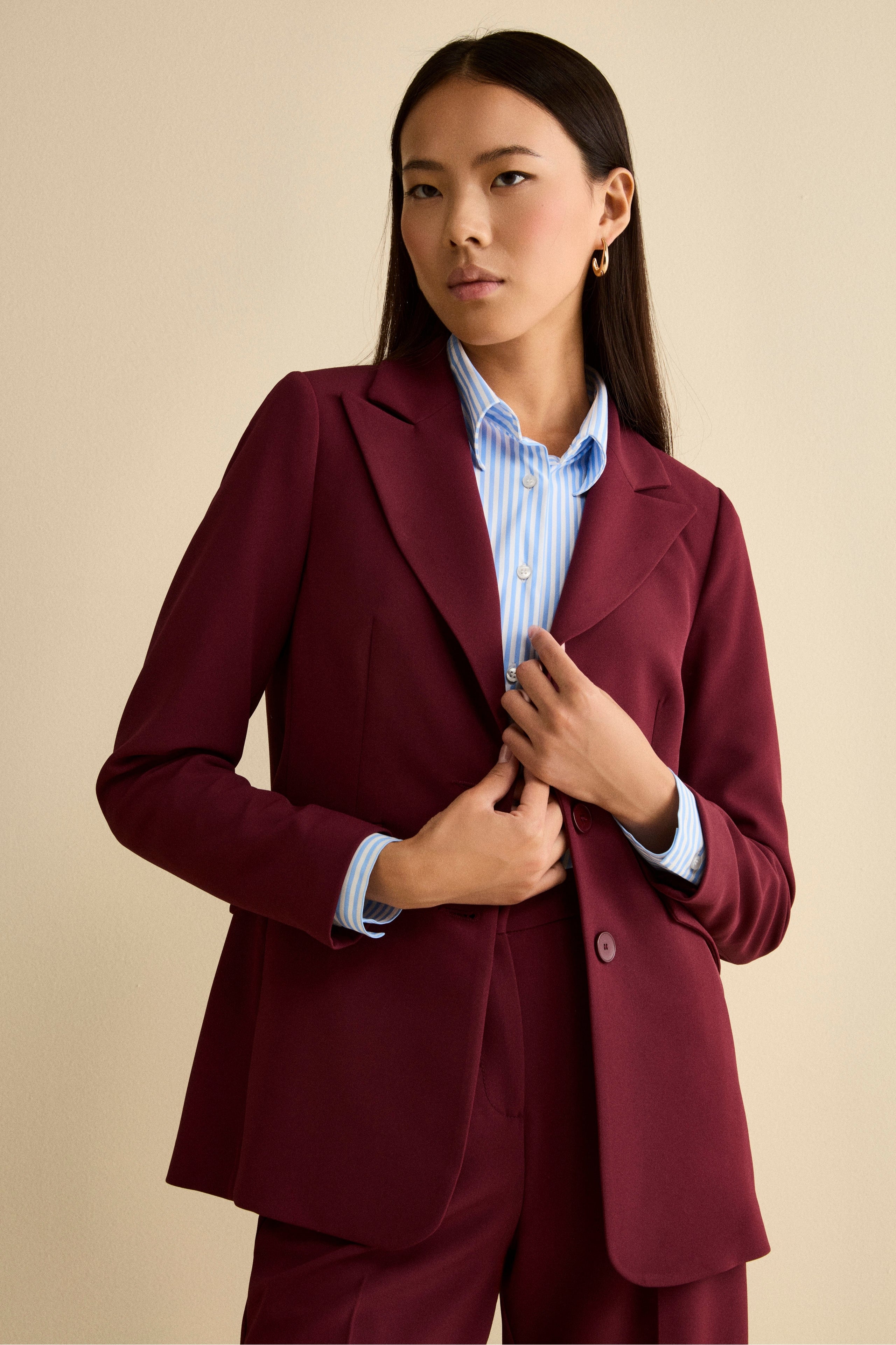Lined Bi-Stretch Jacket Regular Fit - Burgundy