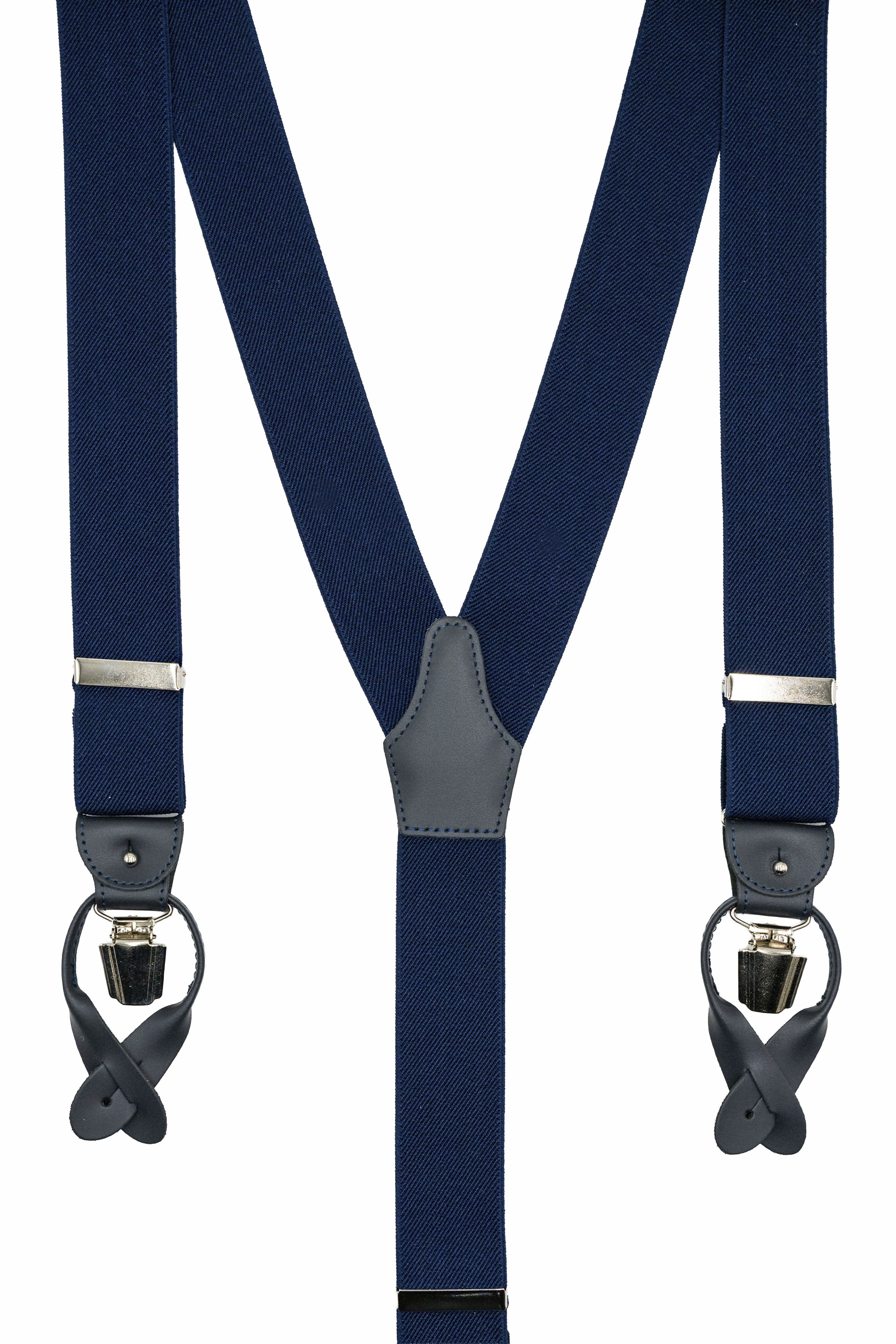 Bretelle Tinta Unita con Clip e Asole in Pelle - BLU