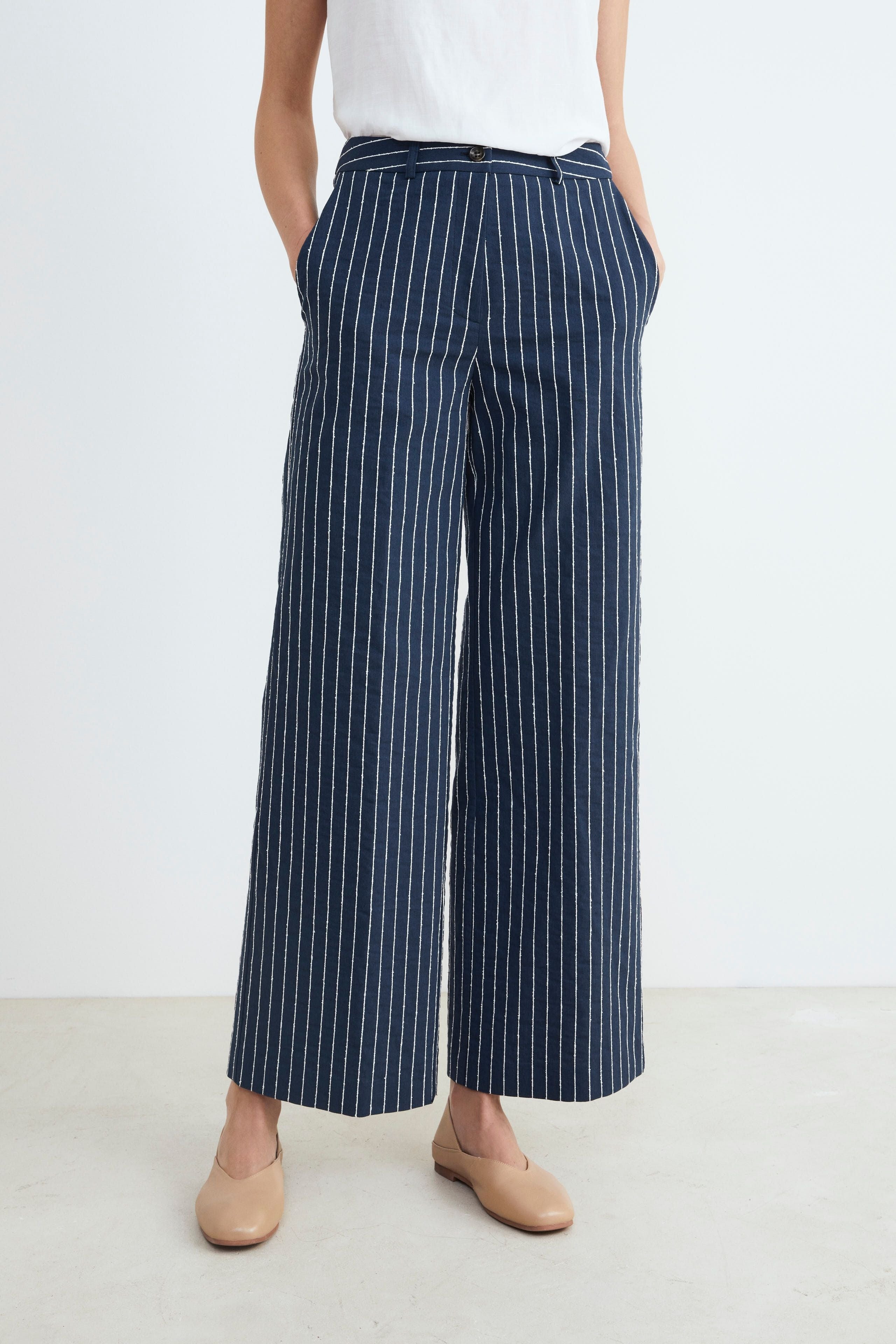Pantaloni a palazzo gessati - RIGATO BLU/BEIGE