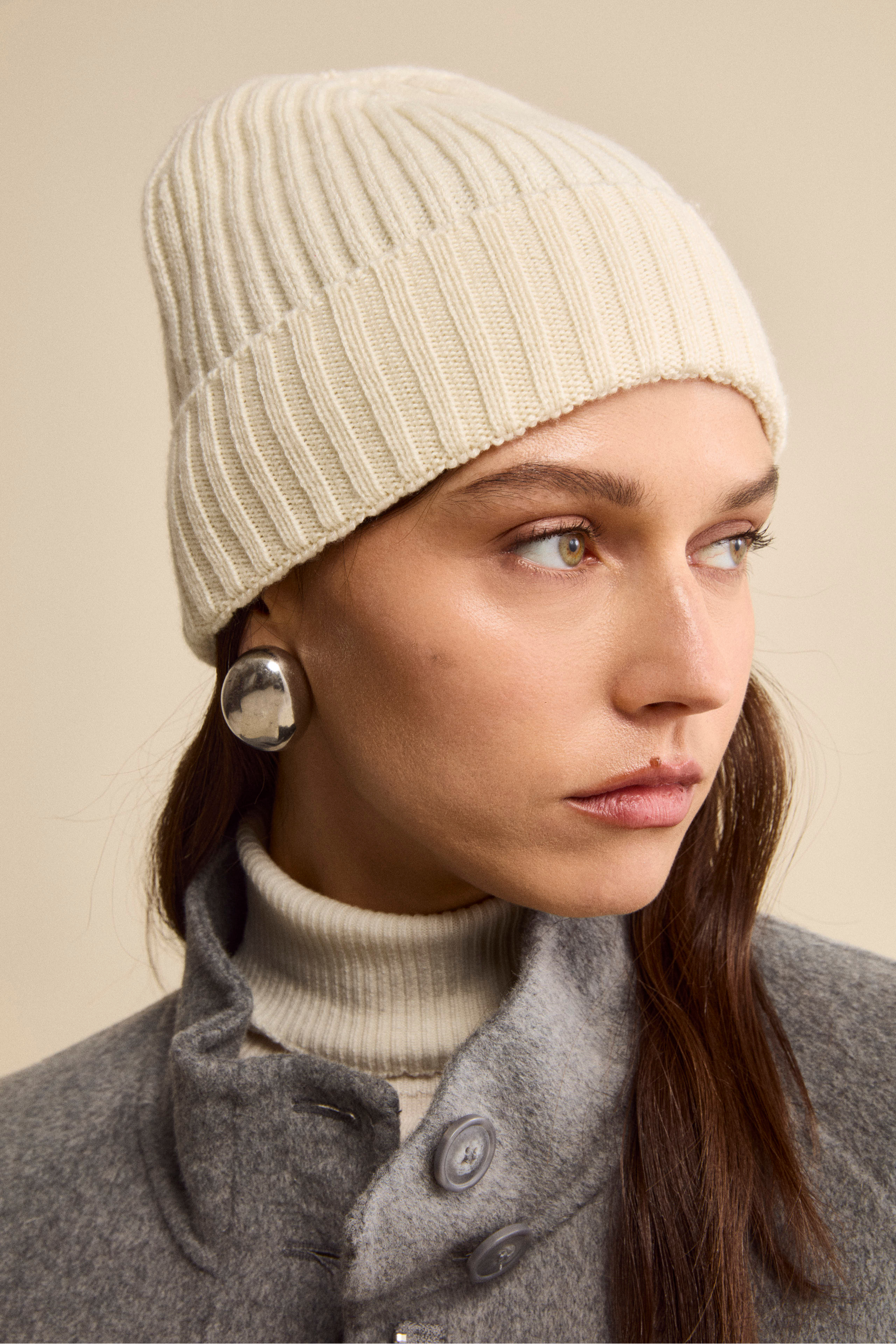 Ribbed cashmere beanie - CREAM