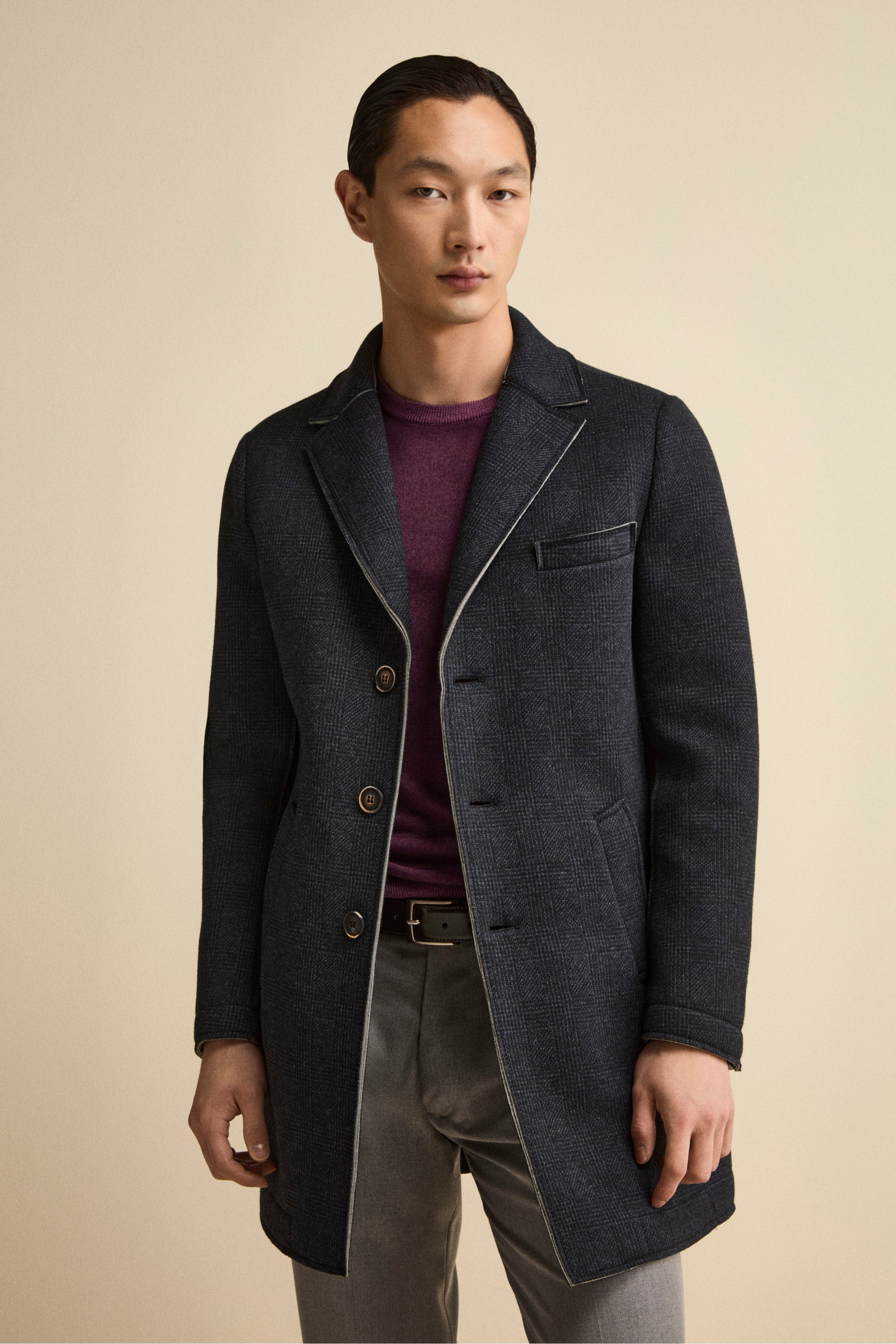 Raw-Cut Midi Patterned Coat - P-Poule Blue