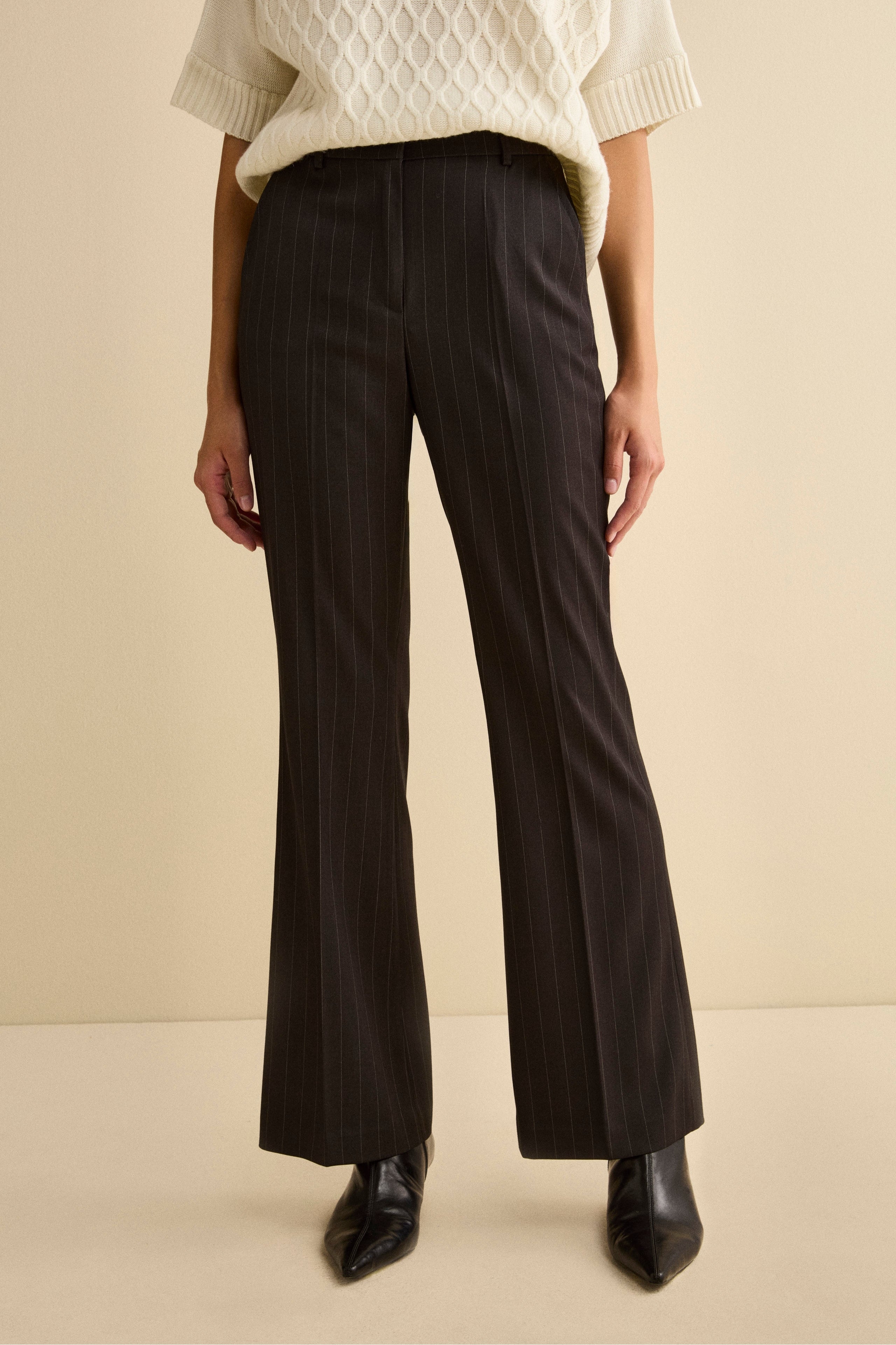 Pinstripe Flared Trousers - Grey pinstripe