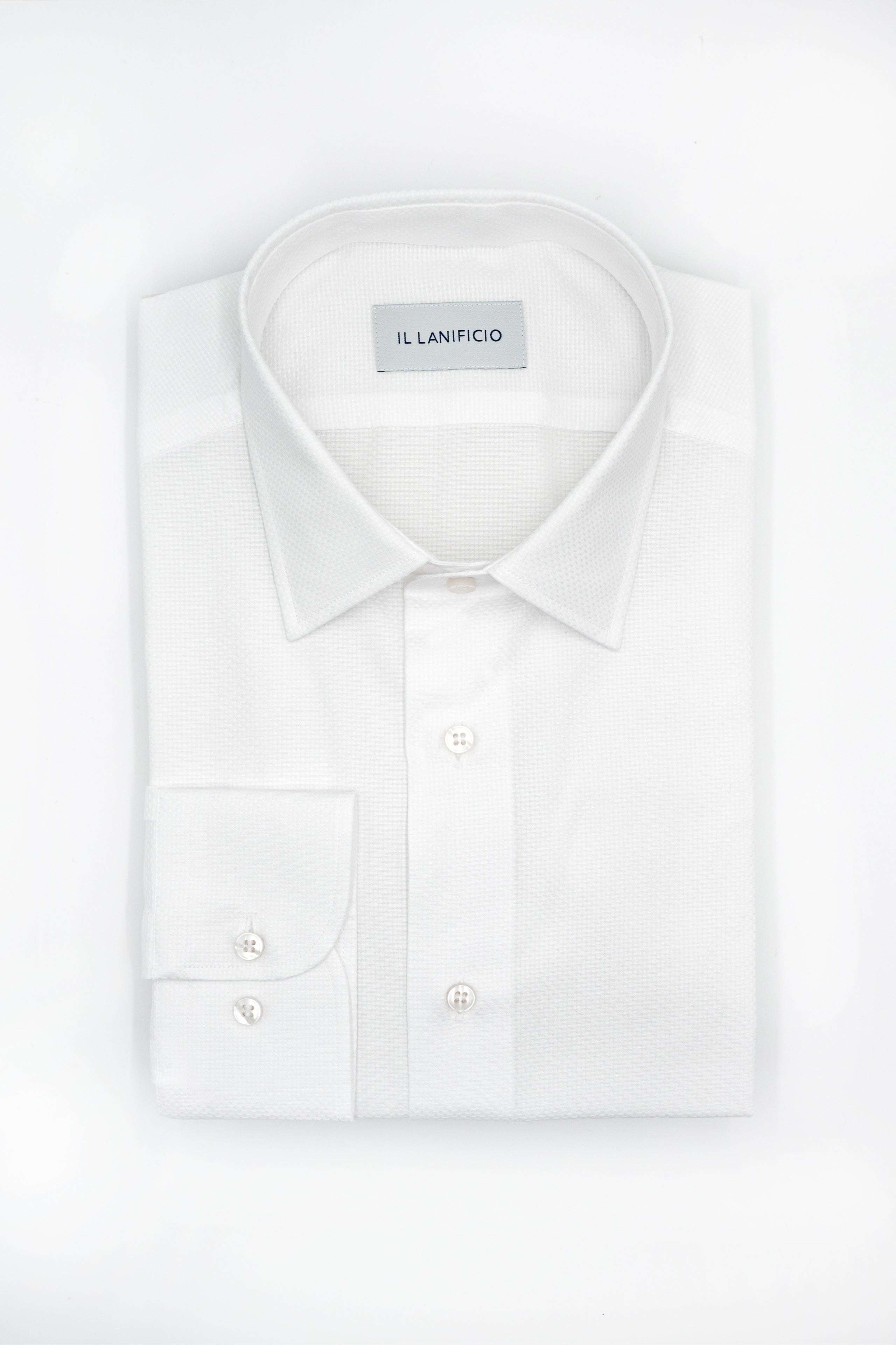 Slim-Fit Dobby Cotton Shirt - White Embossed