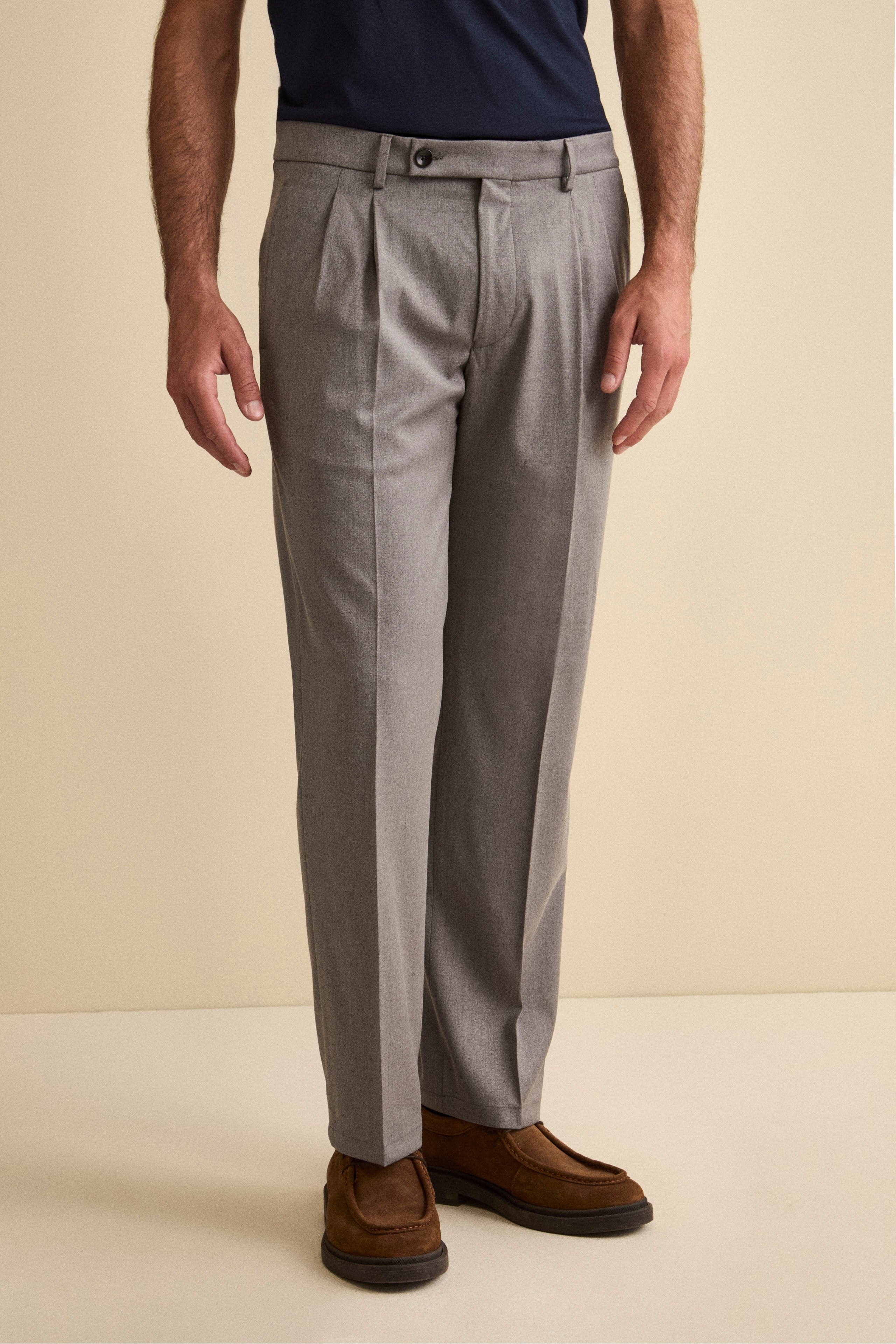 Pleated Wide-Leg Trousers in Wool Blend - Grey melange