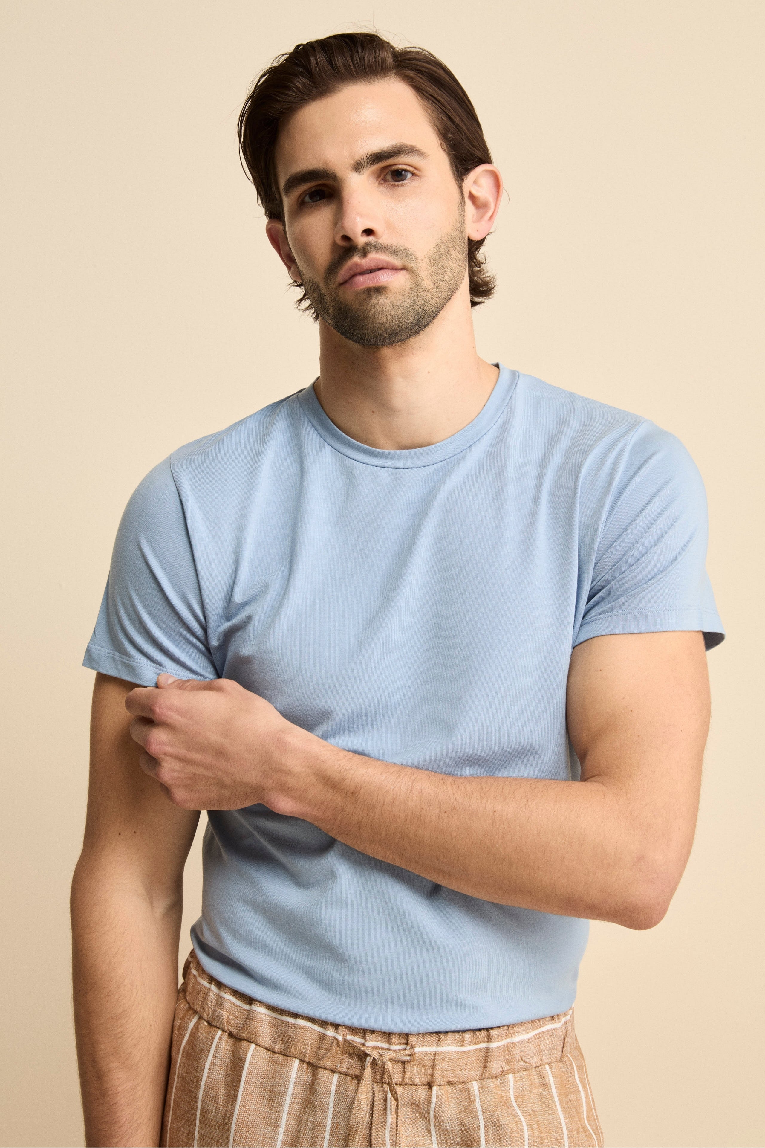 T-Shirt Girocollo in Jersey di Cotone - AZZURRO