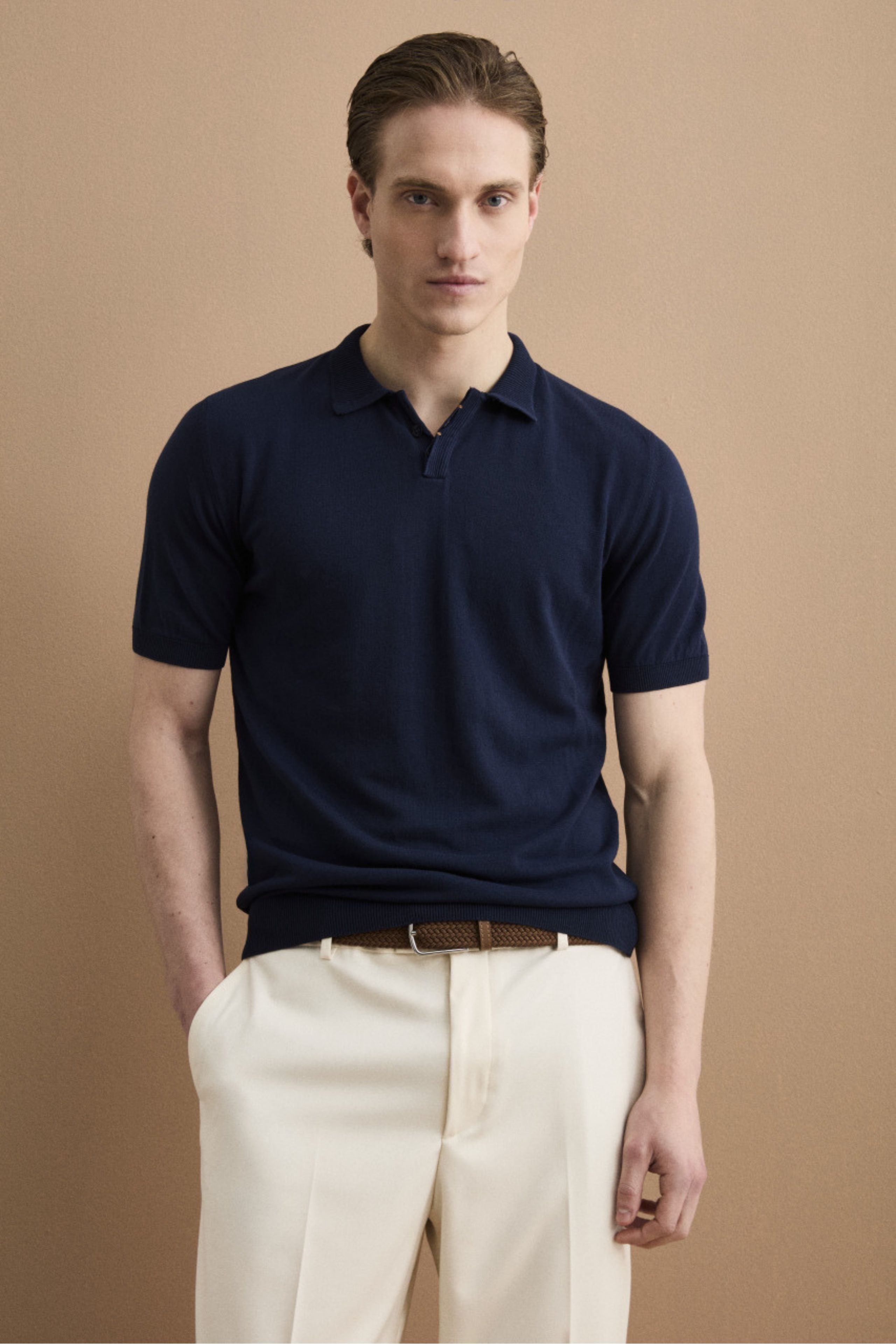 Polo Regular Fit in Cotone Crêpe - NAVY