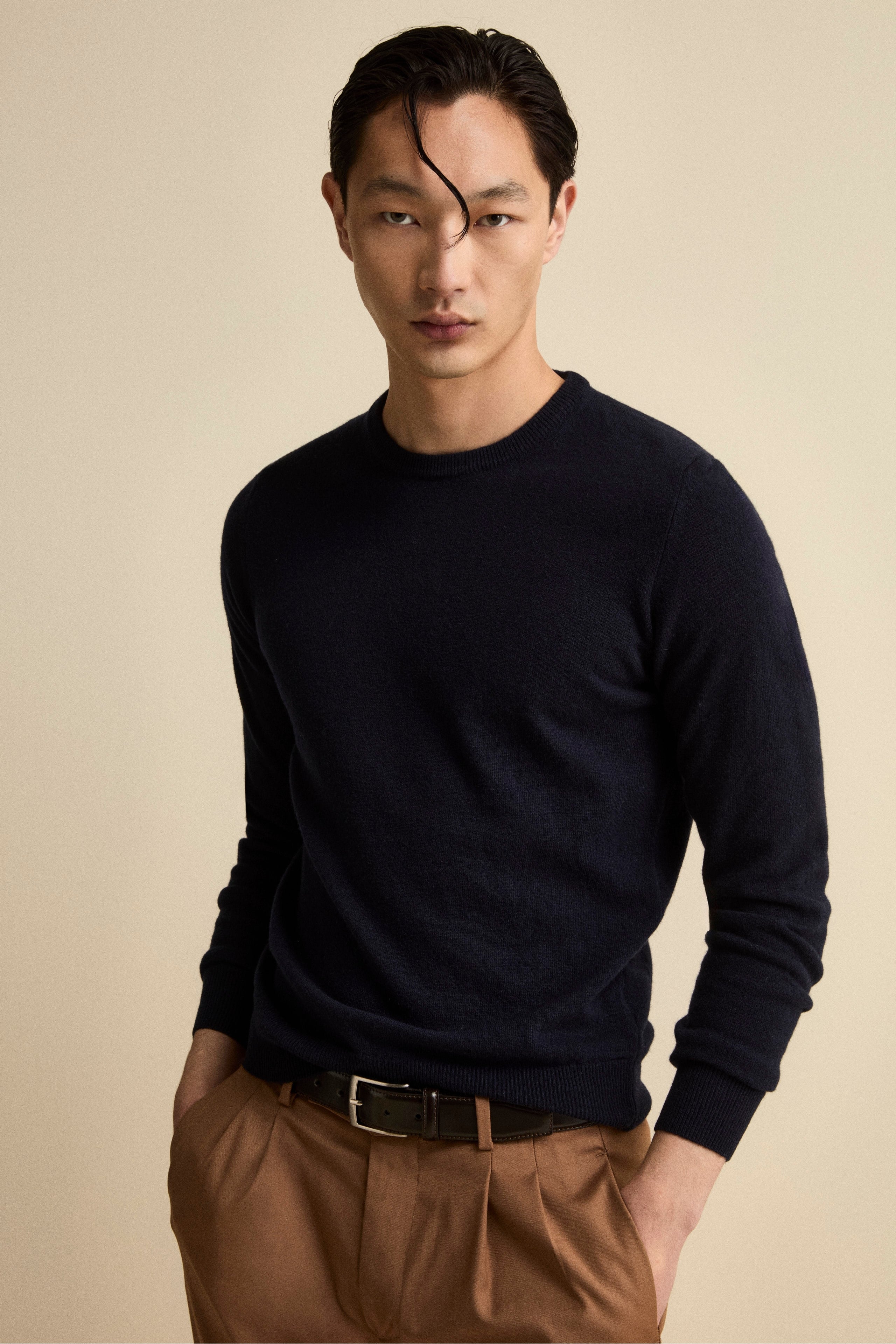 Crew-Neck Regular Fit Sweater in Merino Wool - BLUE