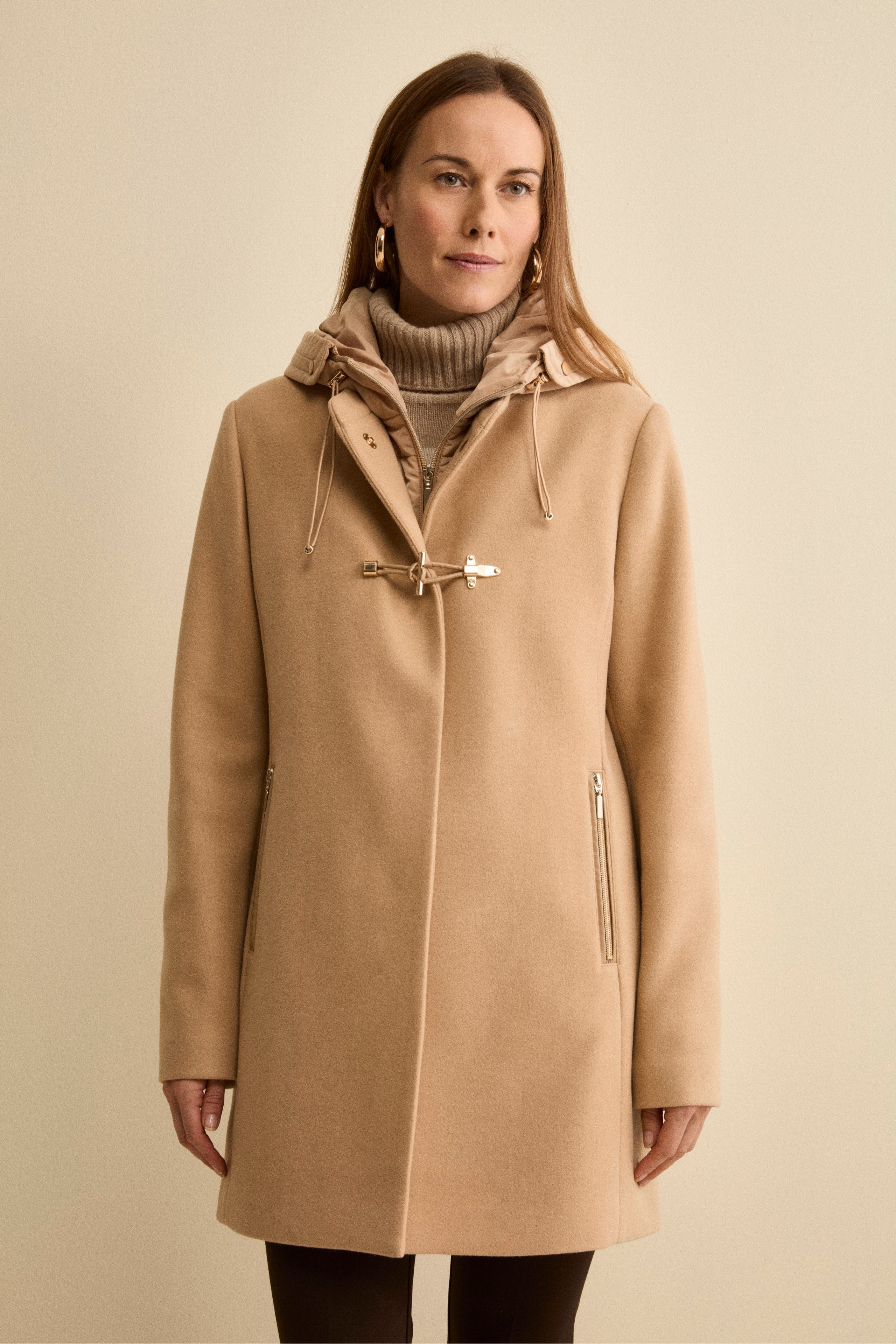 Midi Wool-Blend Coat with Toggle Fastening - Camel