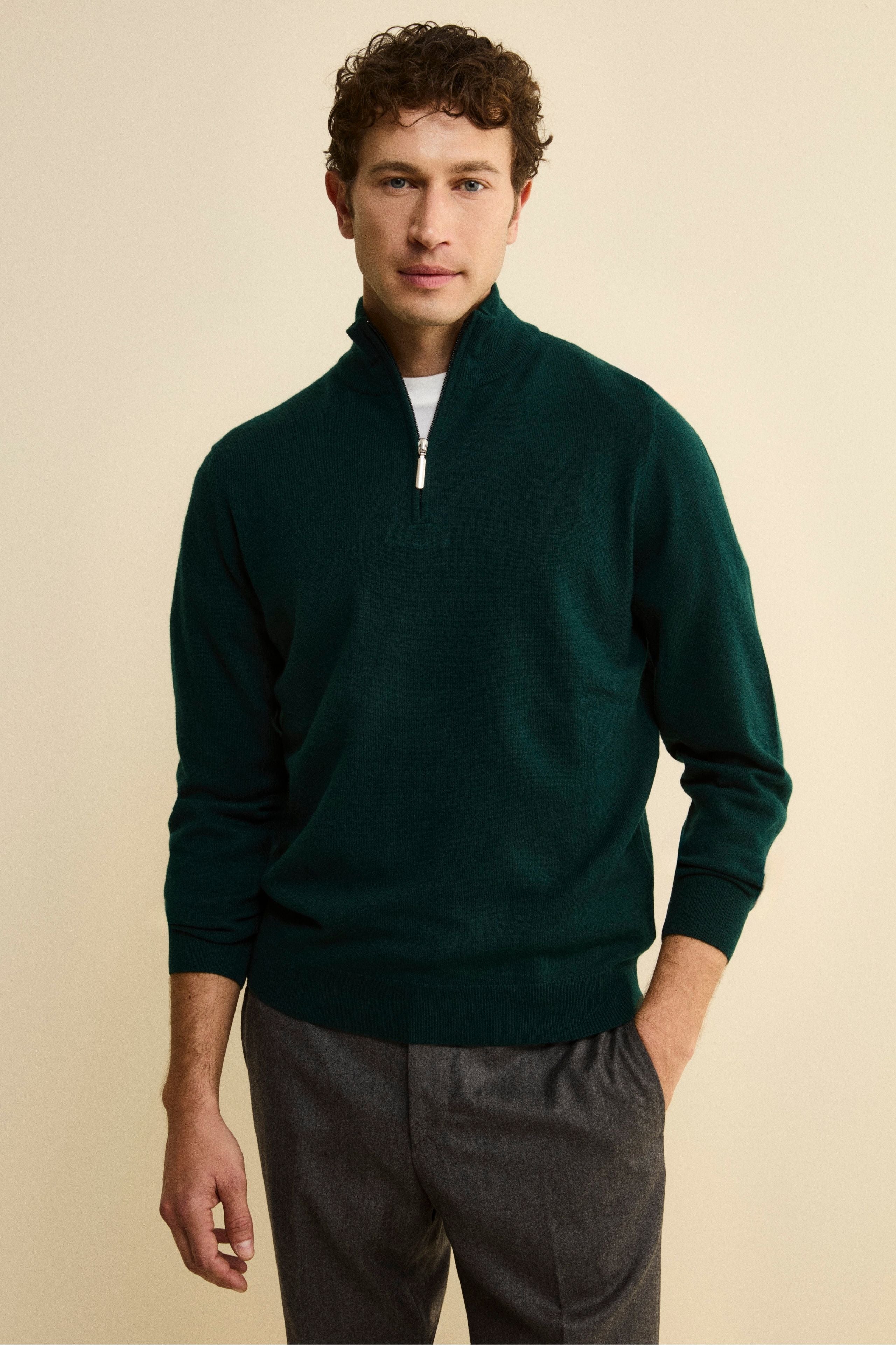 Turtleneck with Zip in Wool and Cashmere - Green