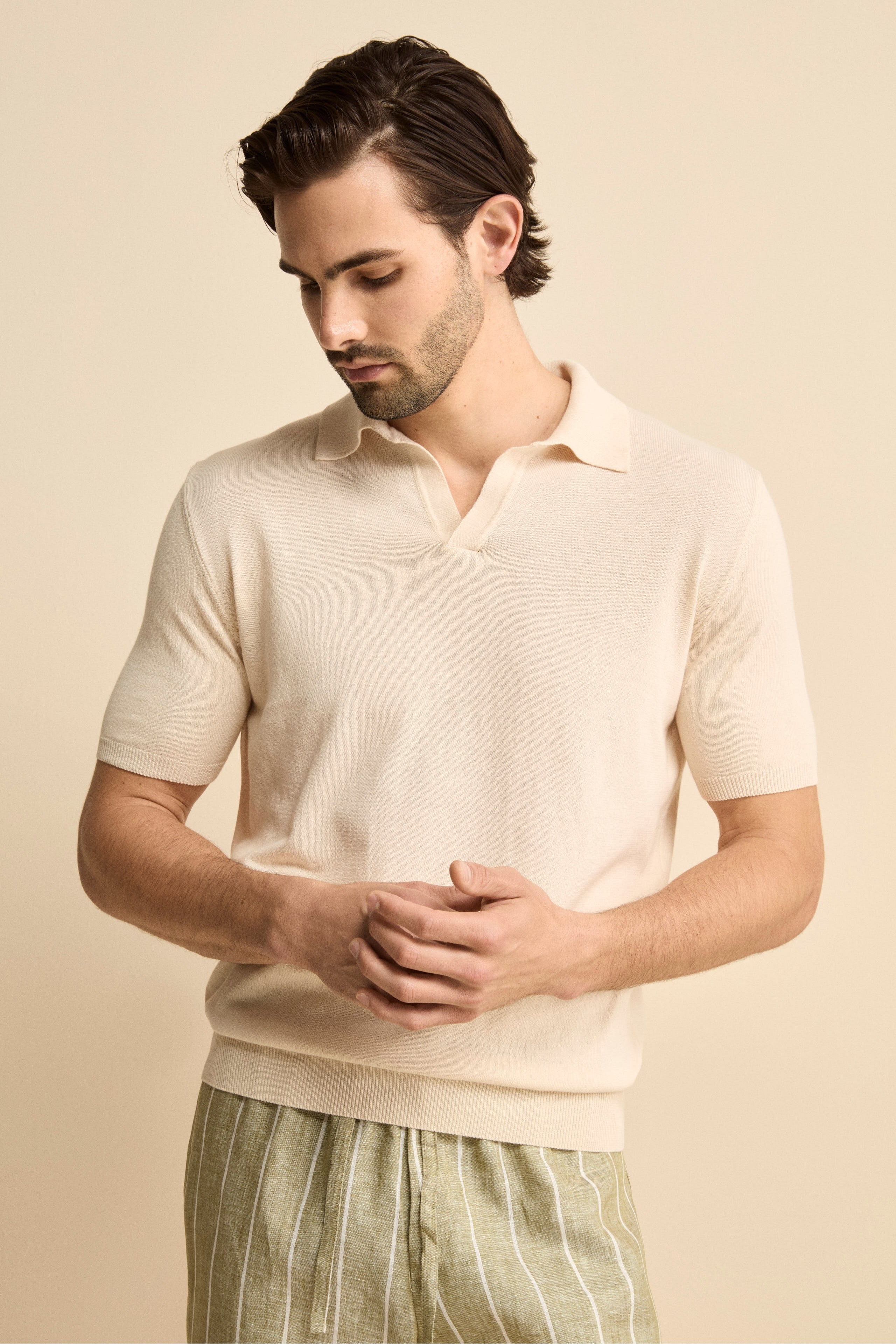 Polo in Maglia di Cotone Crêpe - LATTE