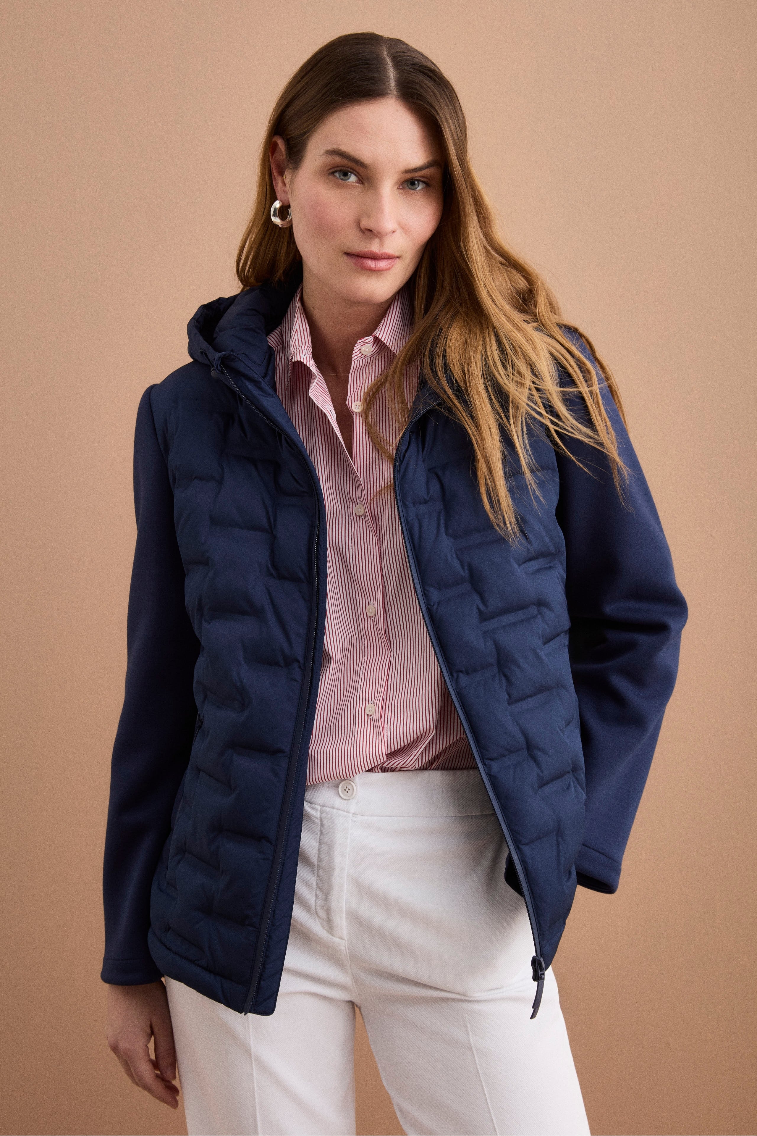 Giubbino Trapuntato Doppio Tessuto con Cappuccio - BLU