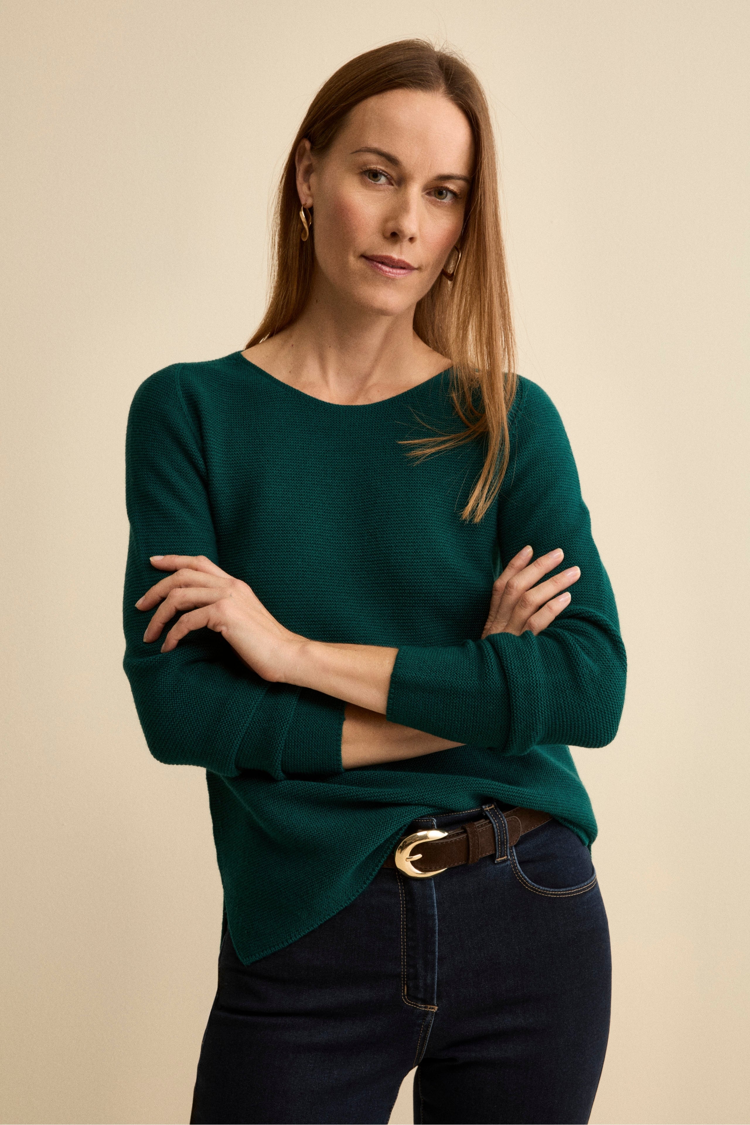 Boat Neck Sweater in Merino Wool - GREEN