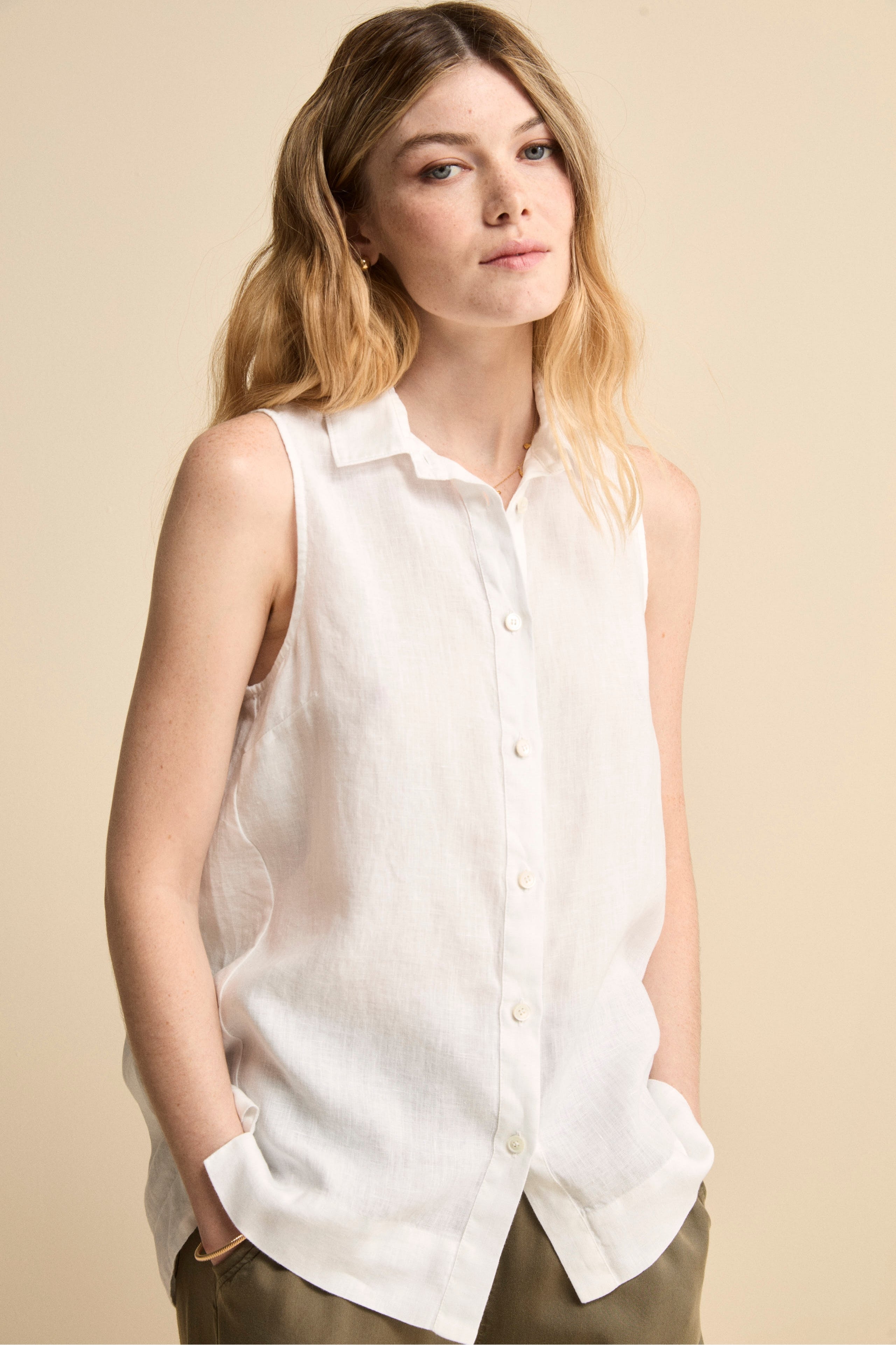 Camicia Morbida Smanicata in Lino - BIANCO