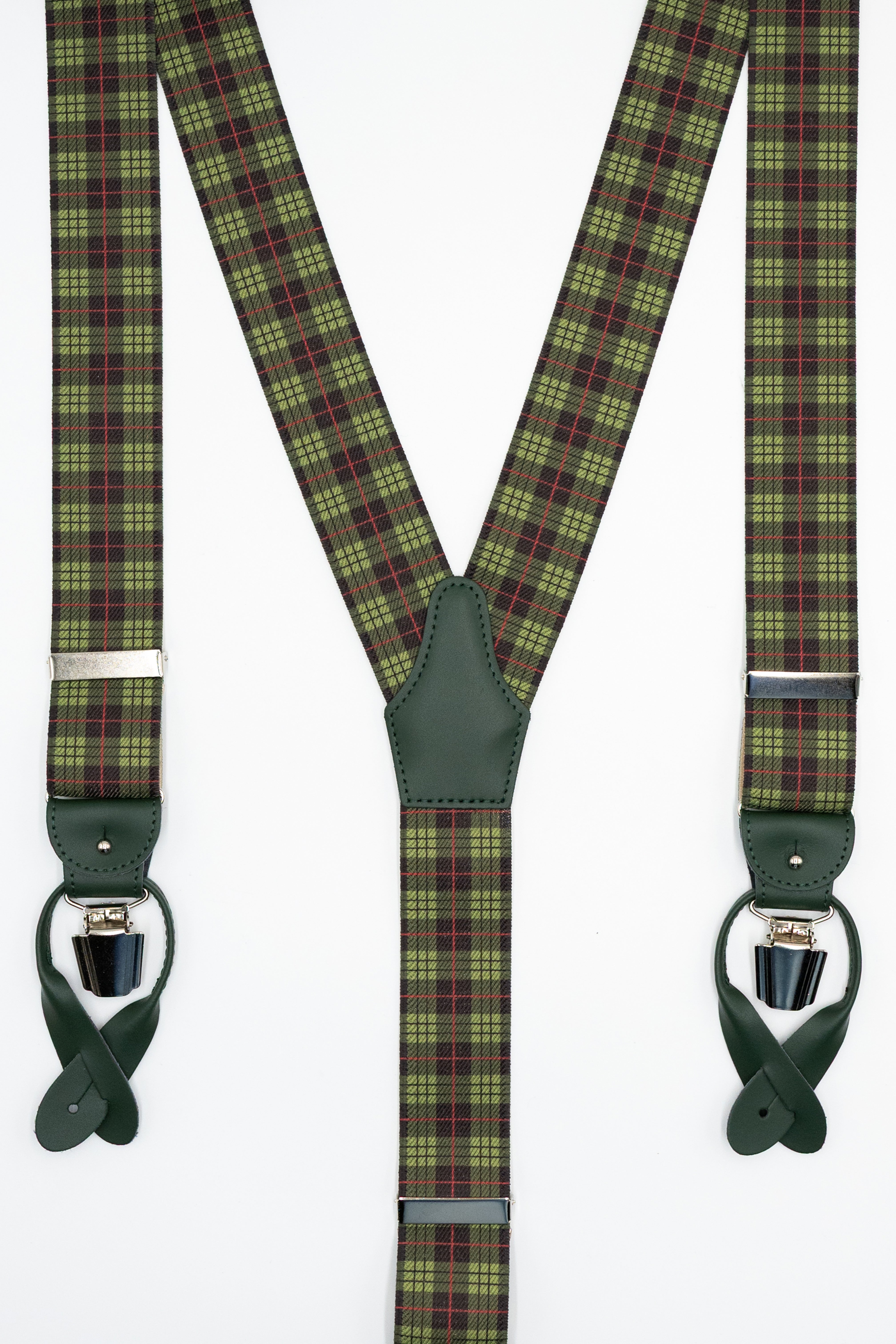 Bretelle Elasticizzate con Clip e Asole in Pelle - VERDE QUADRI