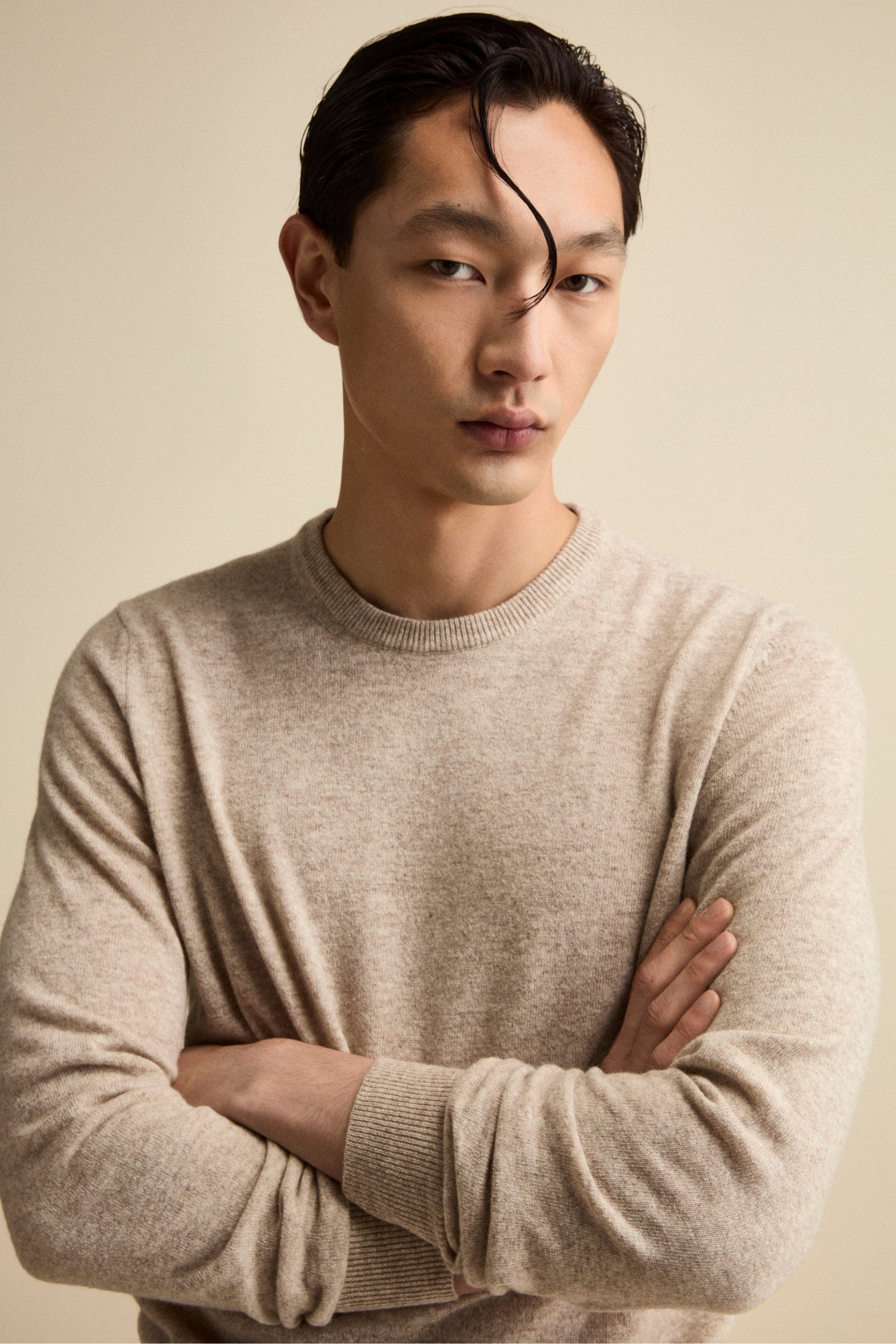 Crew-Neck Regular Fit Sweater in Merino Wool - Natural