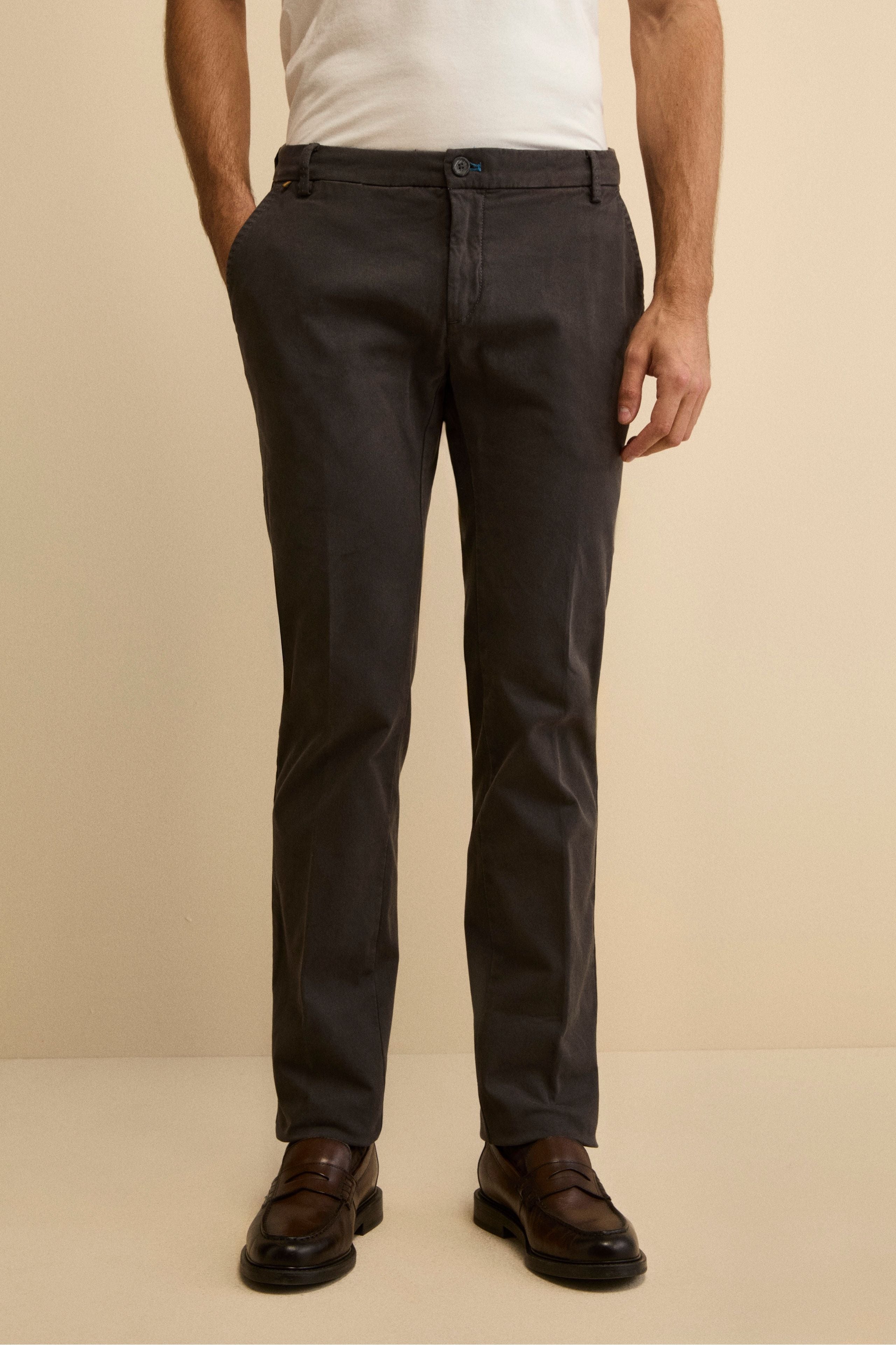 Stretch Cotton Canvas Slim Fit Trousers - Charcoal grey