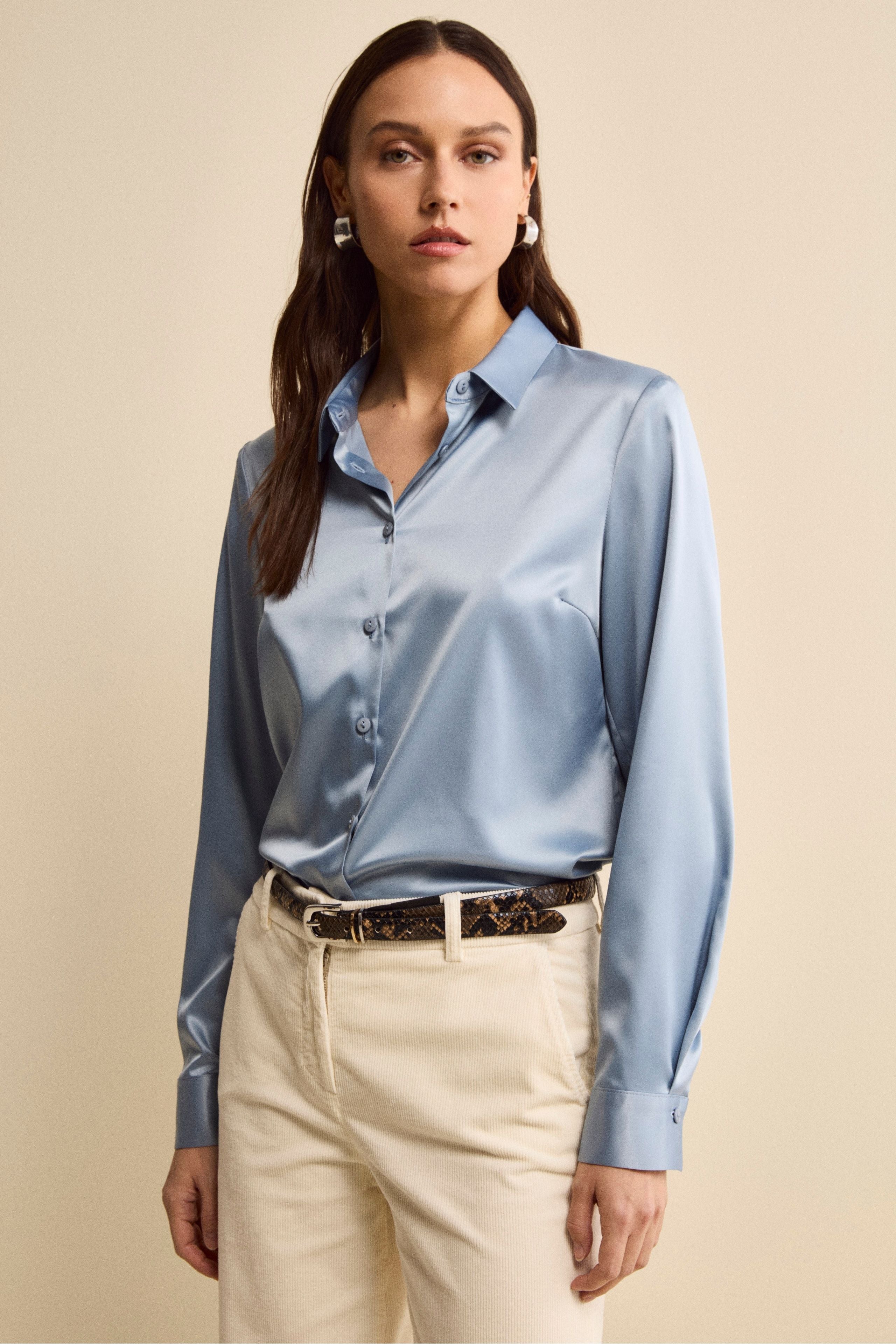 Soft Satin Shirt with Buttons - Dust grey