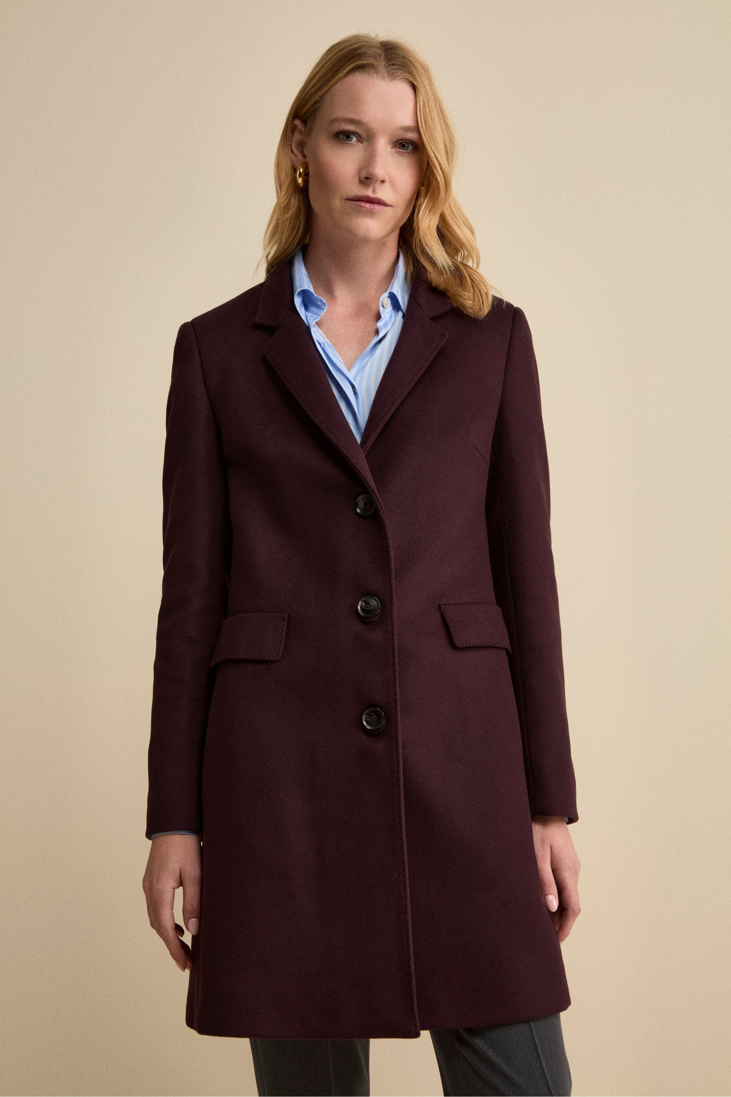 Fitted Midi Coat in Wool and Cashmere Blend - VIOLET