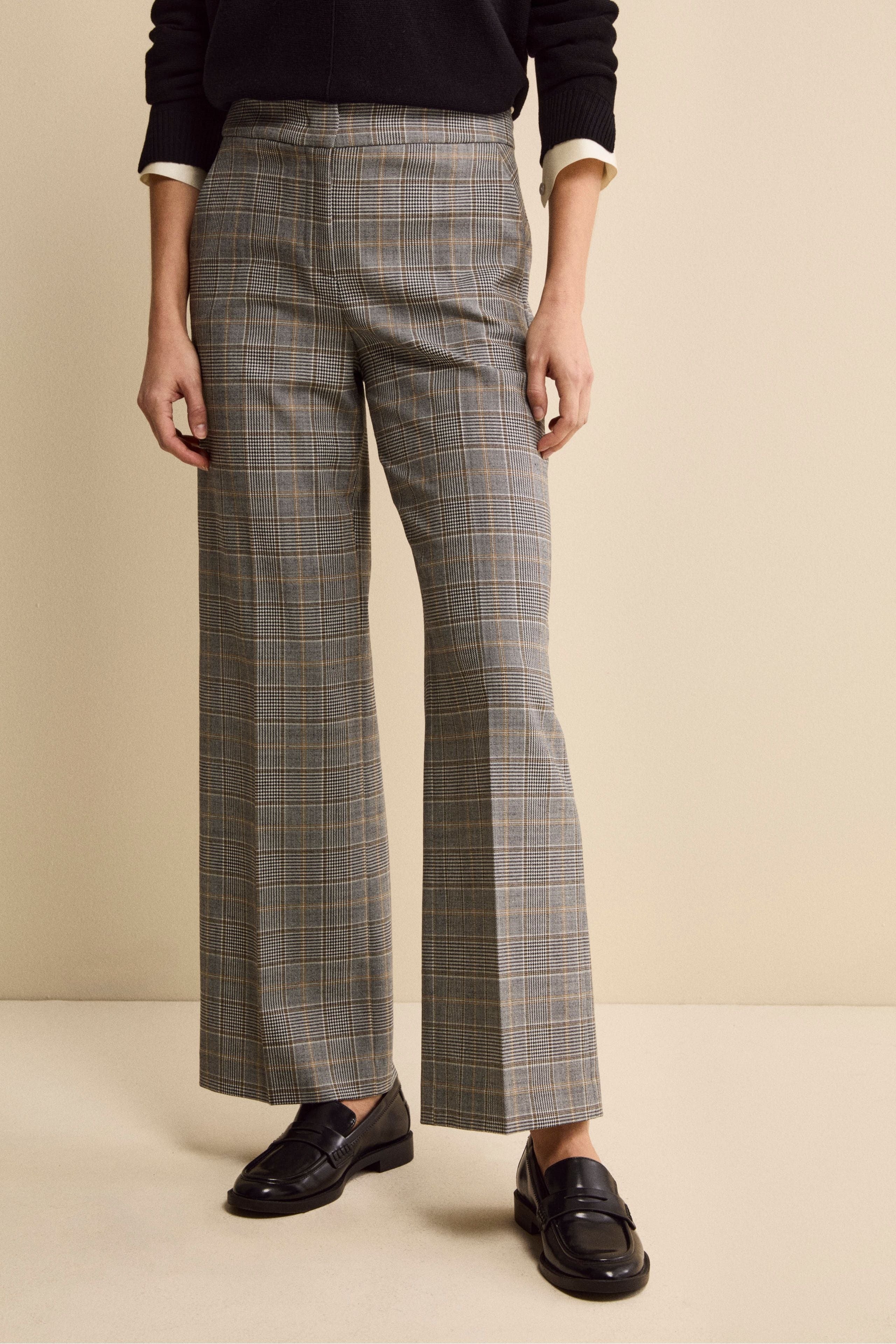 Check Palazzo Trousers in Wool Blend - GREY PRINCE OF WALES