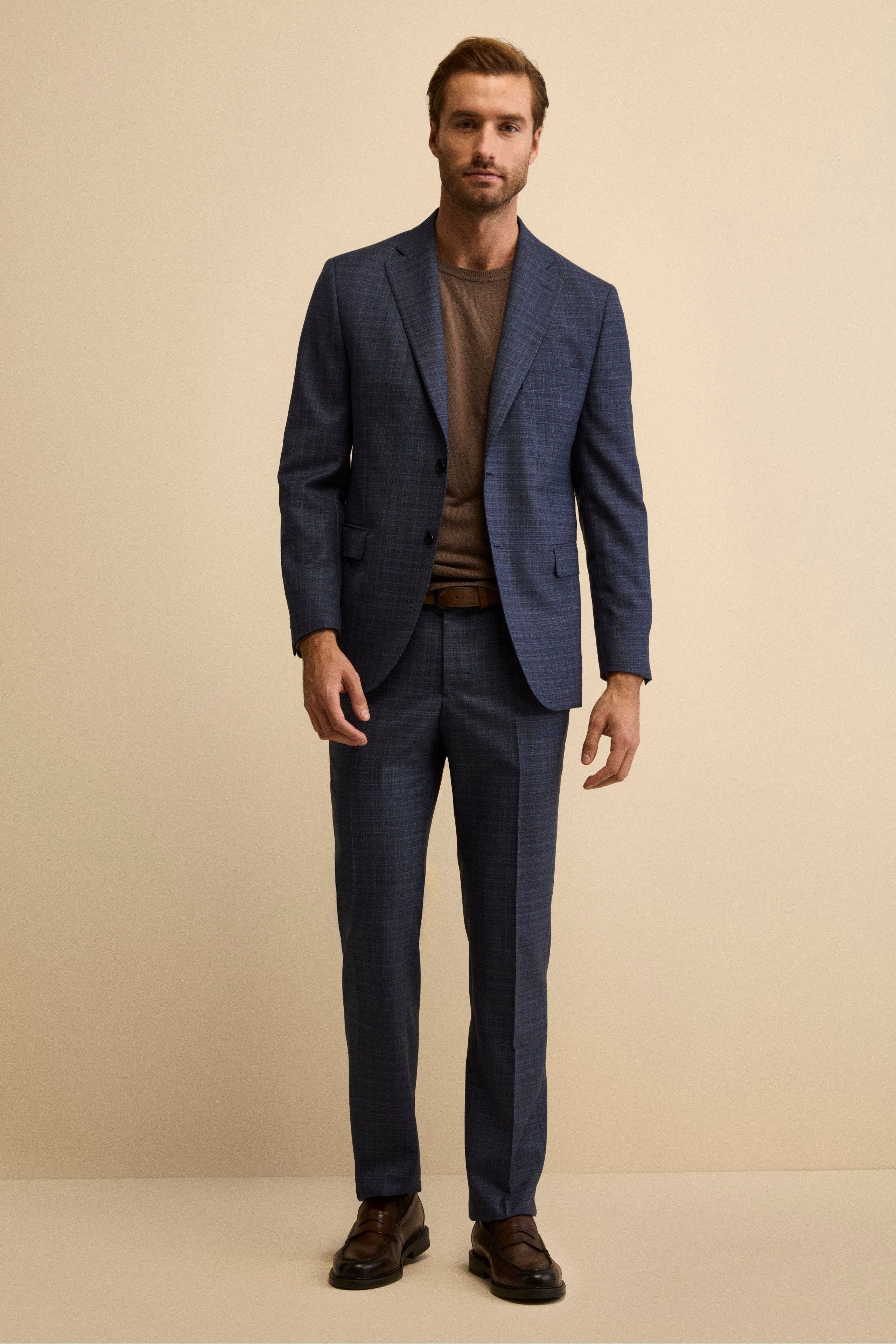 Check Comfort Fit Suit in Virgin Wool - Blue pattern