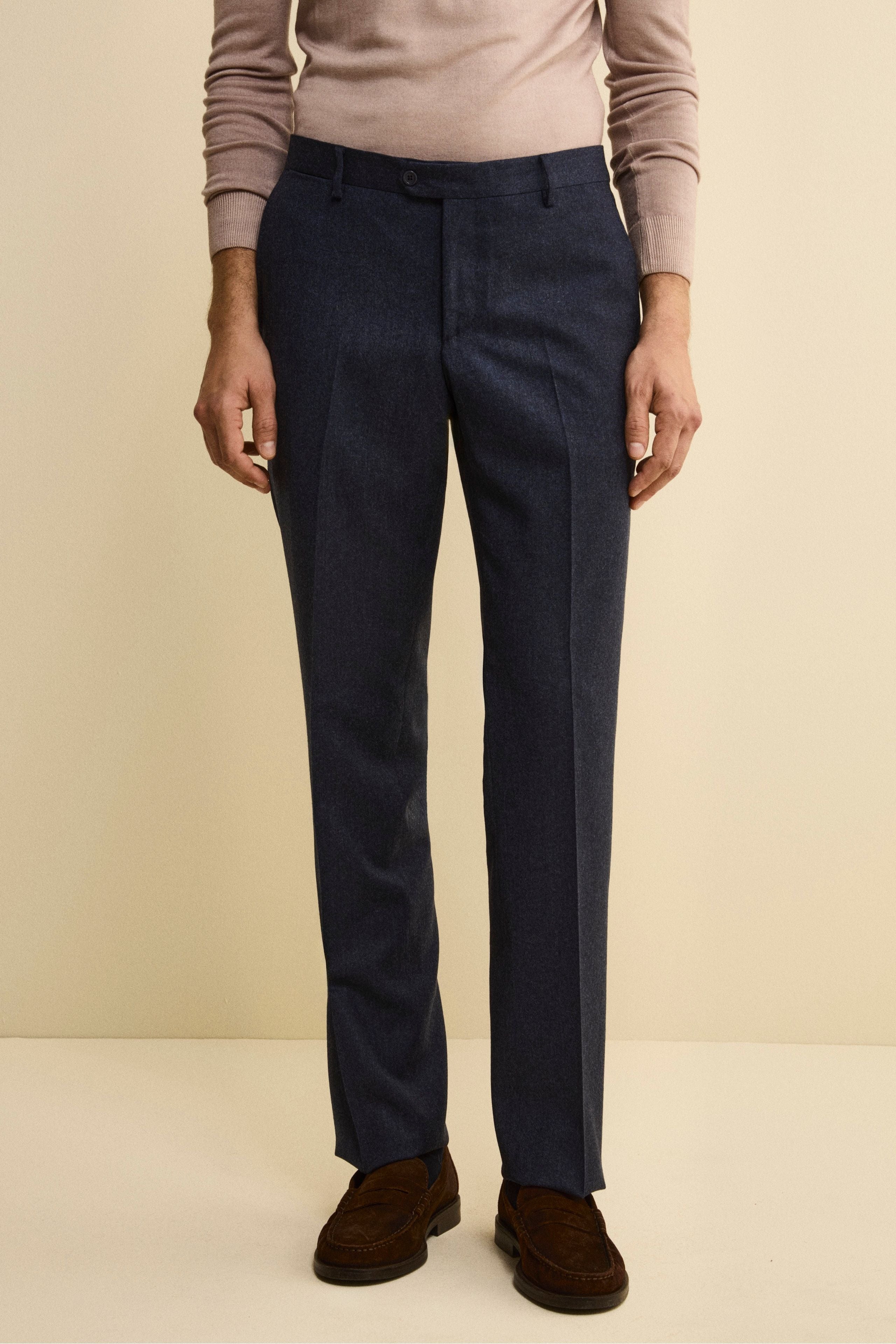 Regular Fit Wool and Cashmere Trousers - BLUE
