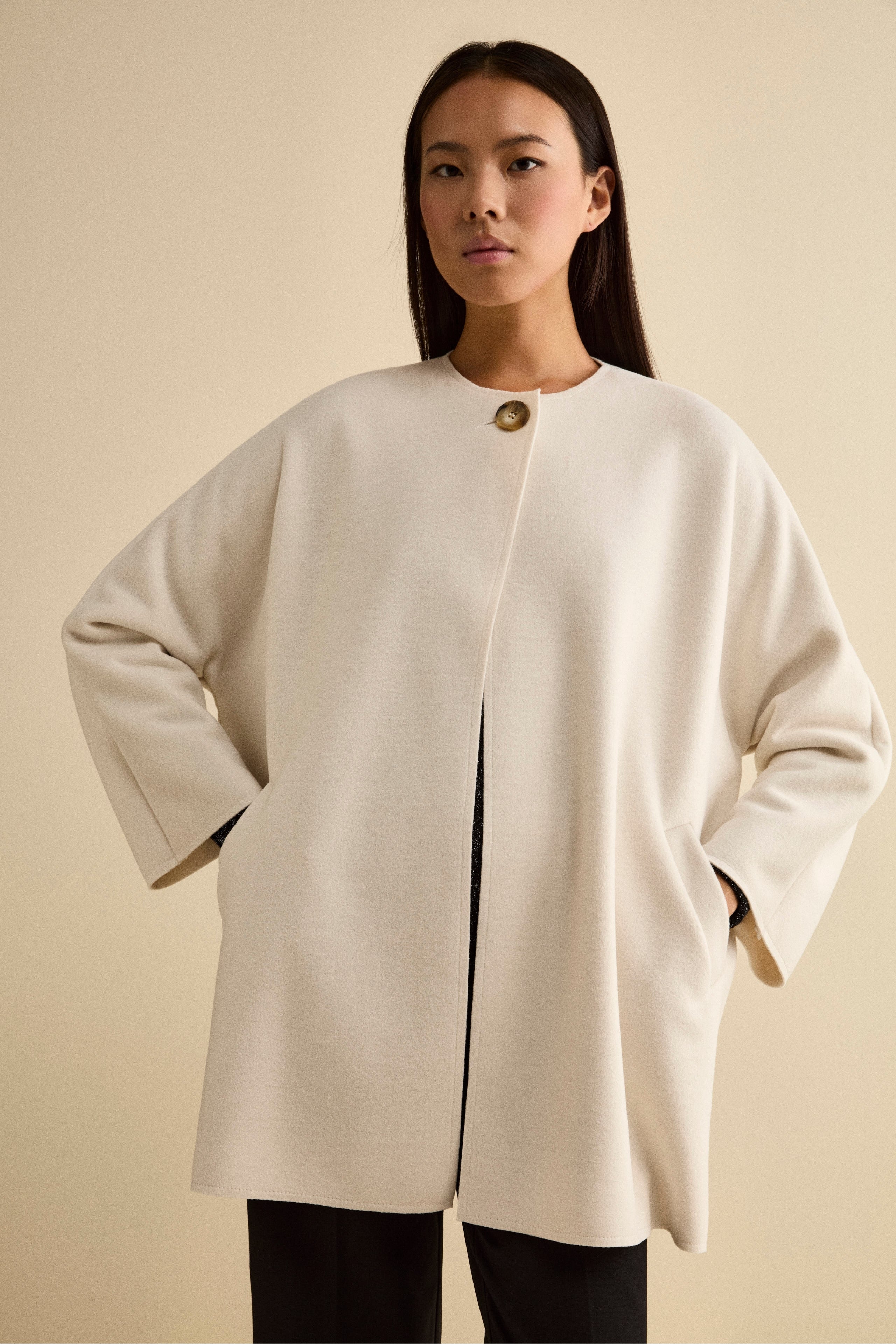 Oversized Cape with Button - CREAM