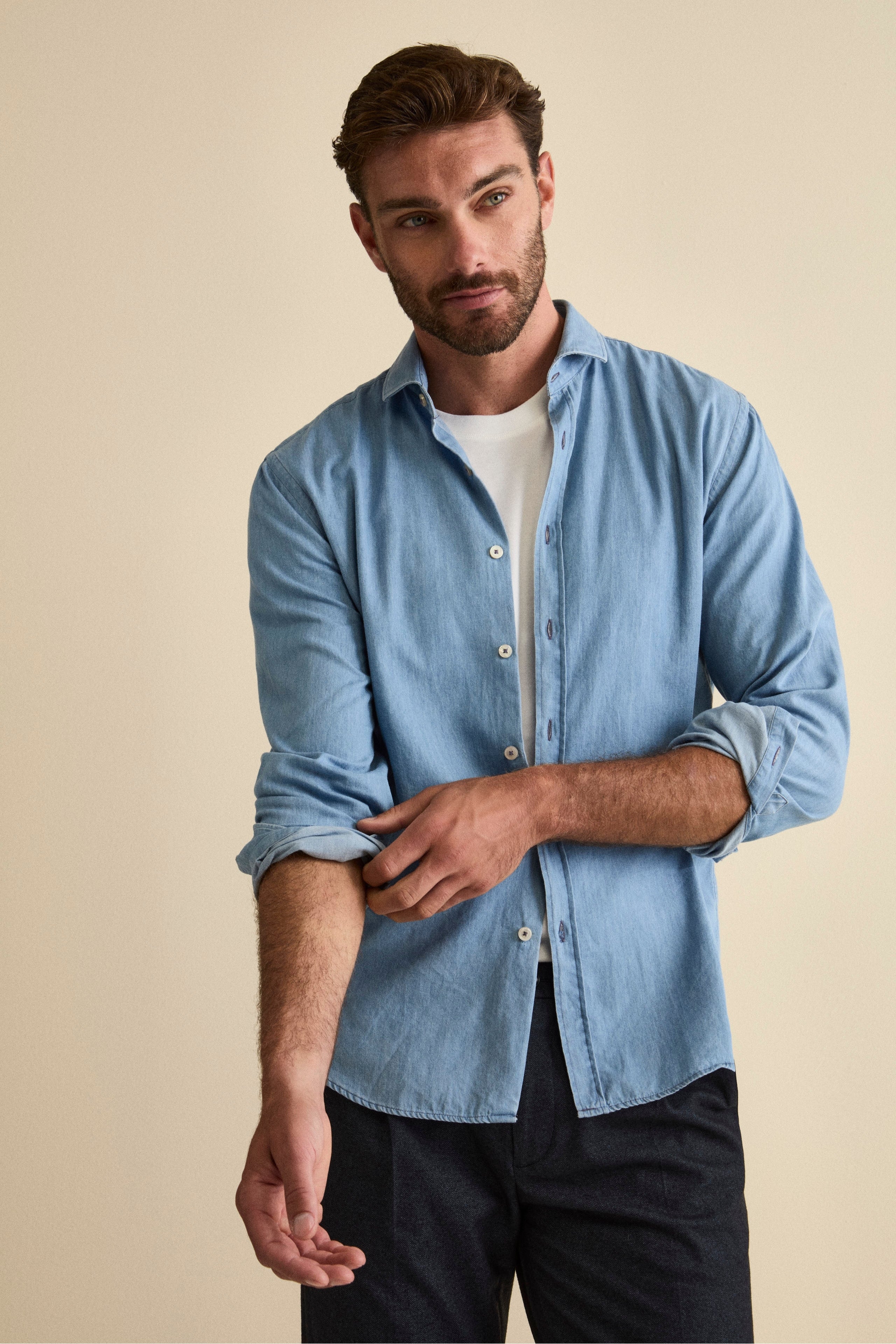 Custom Fit Denim Shirt in Cotton - -