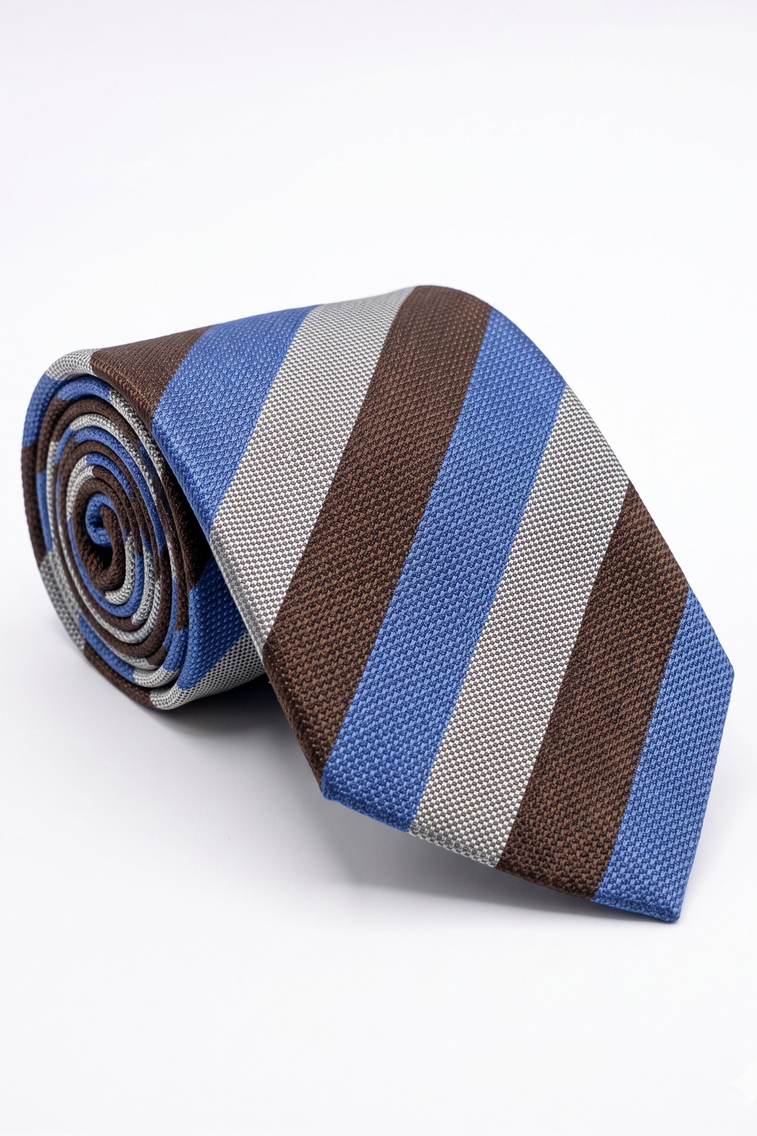 Cravate en Soie à Rayures - Rayures bleu-brun