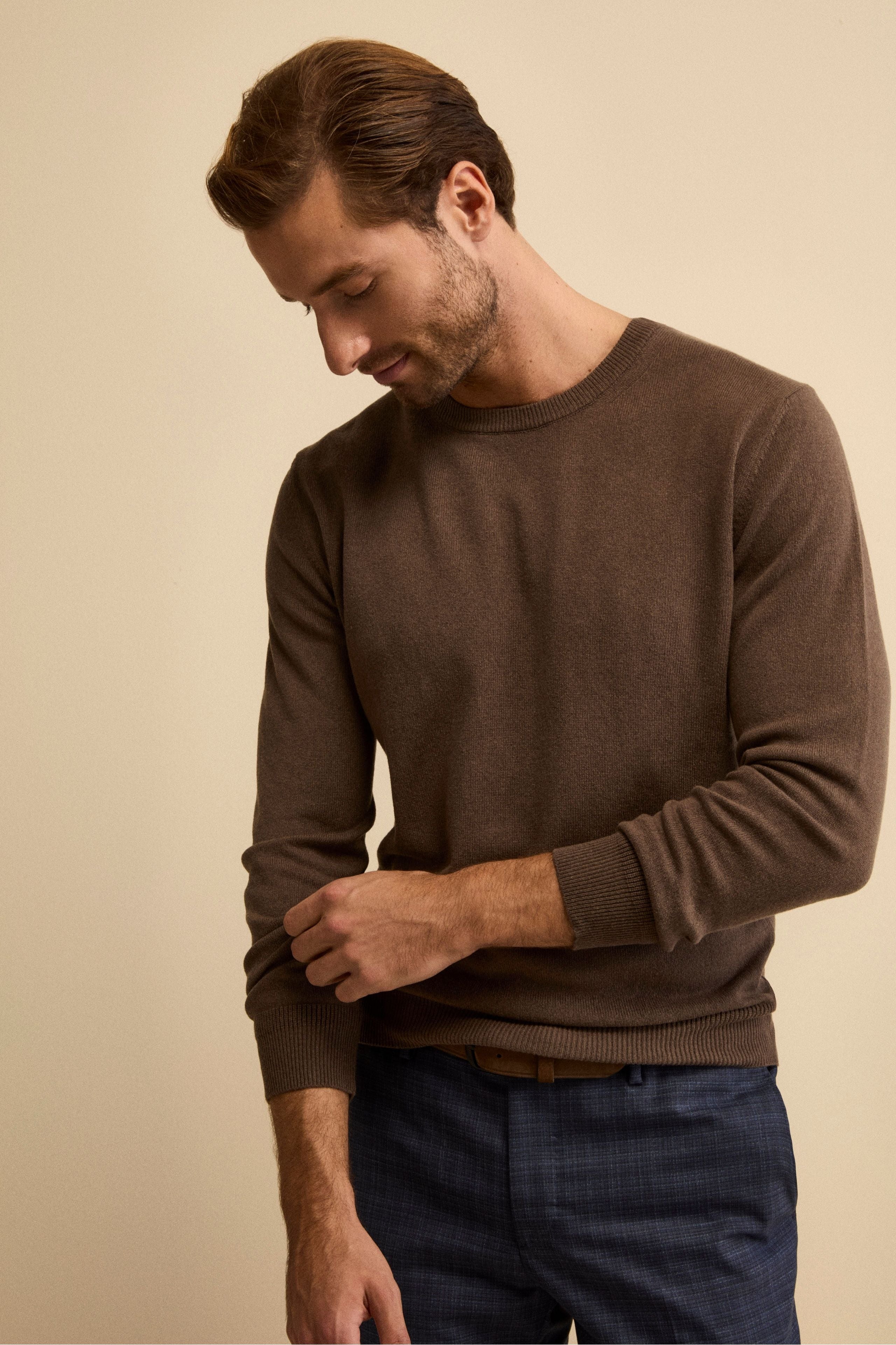 Cashmere and silk crew neck - Cacao brown
