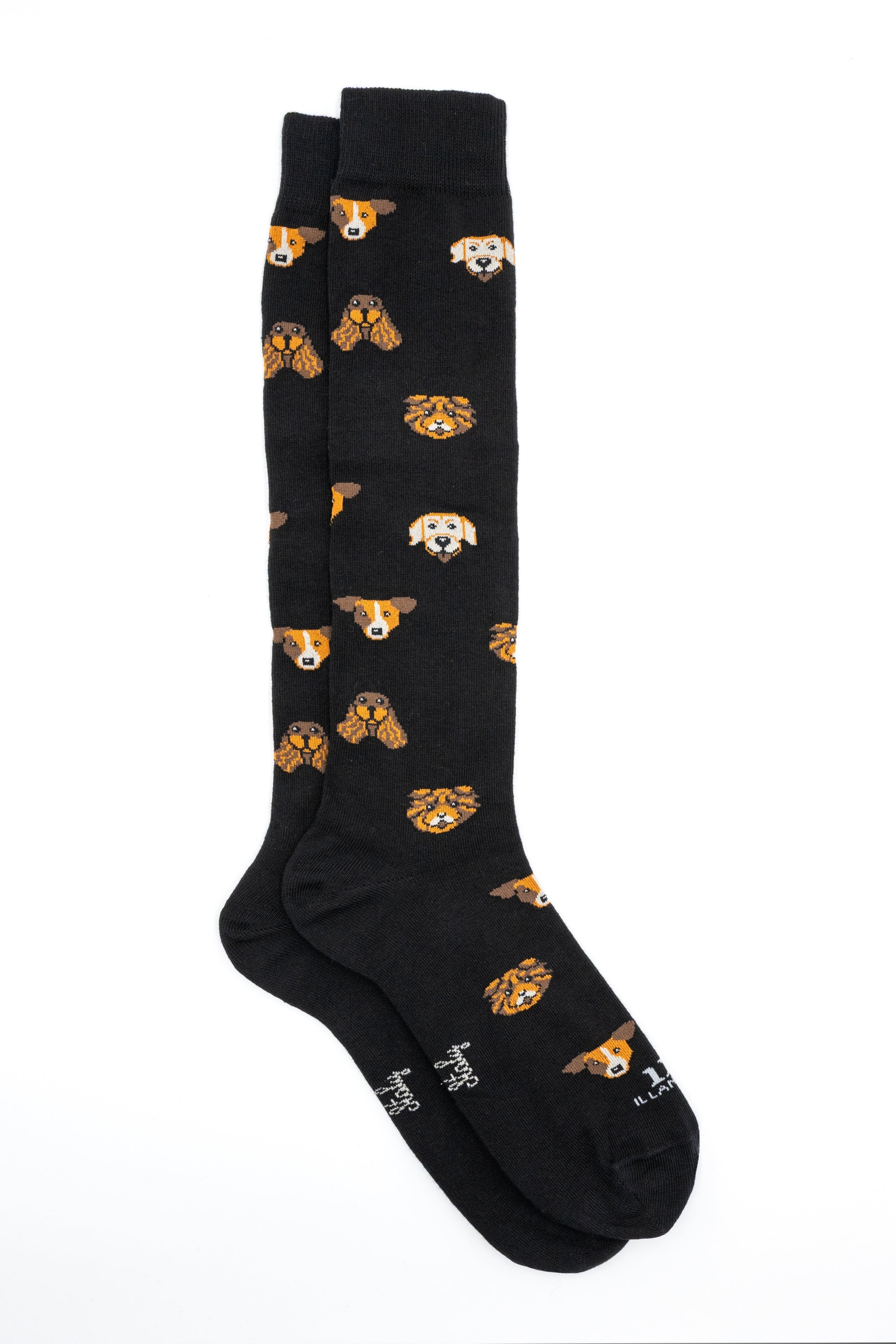 Long Cotton Socks with Dog Pattern - BLACK