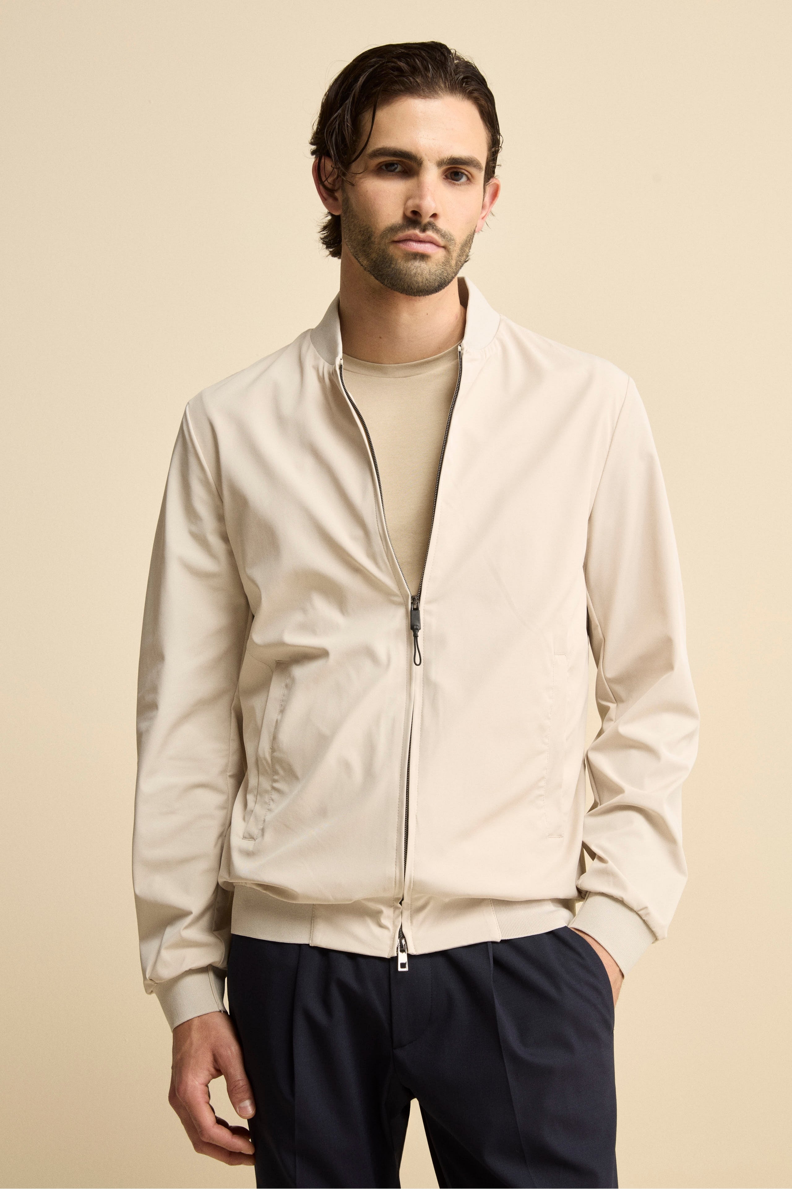 Giubbotto Leggero con Bordi in Maglia - GHIACCIO