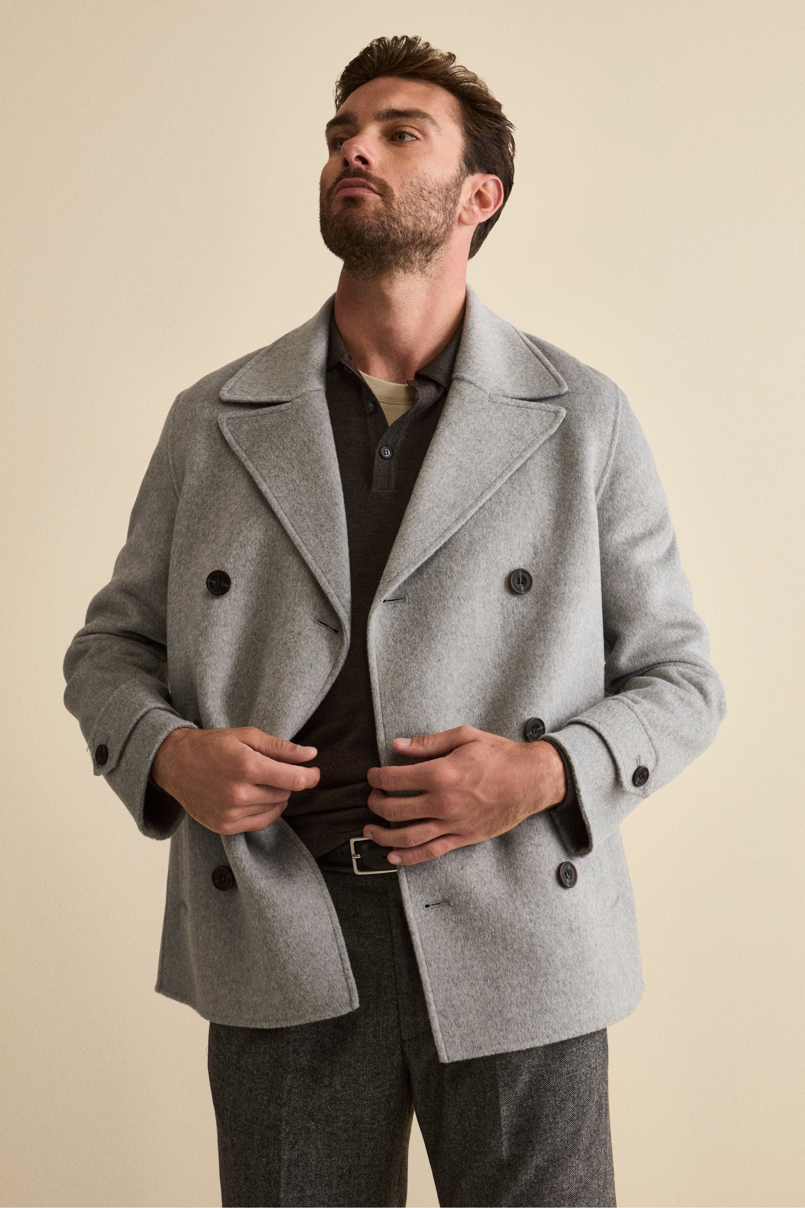 Double-Breasted Peacoat in Wool Blend - Light grey