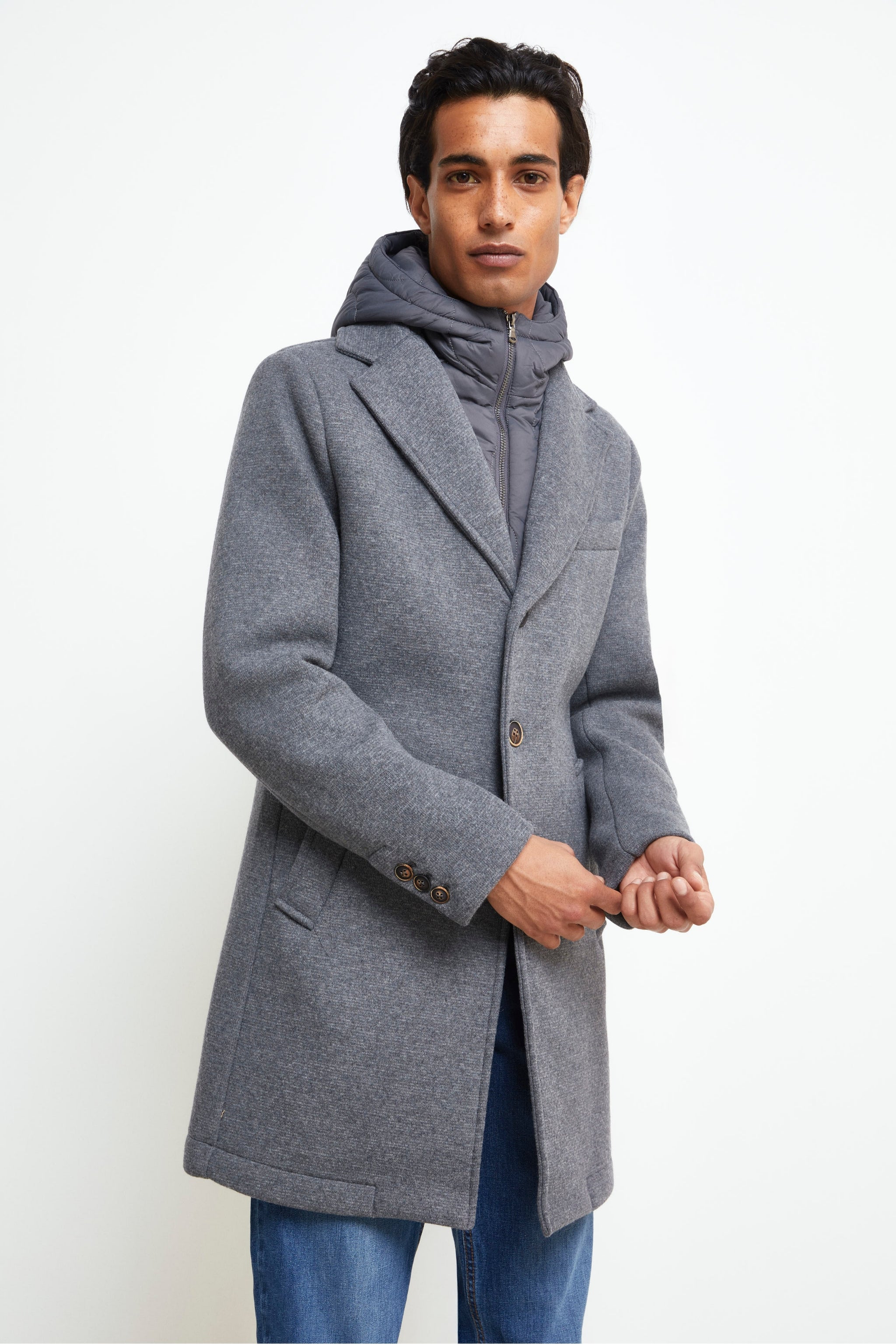 Wool Coat with Metallic Hood