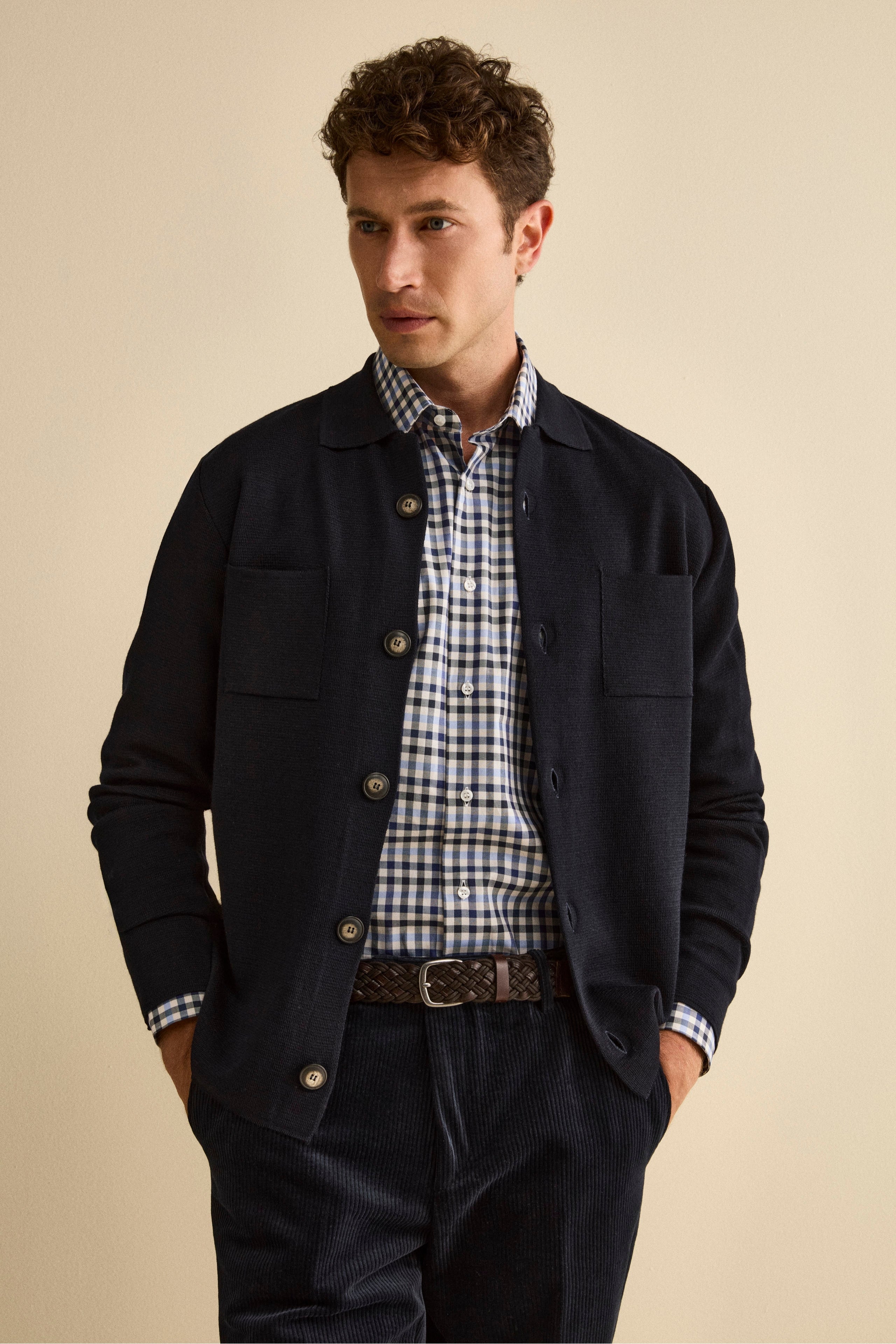 Wool-Blend Cardigan with Pockets - BLUE