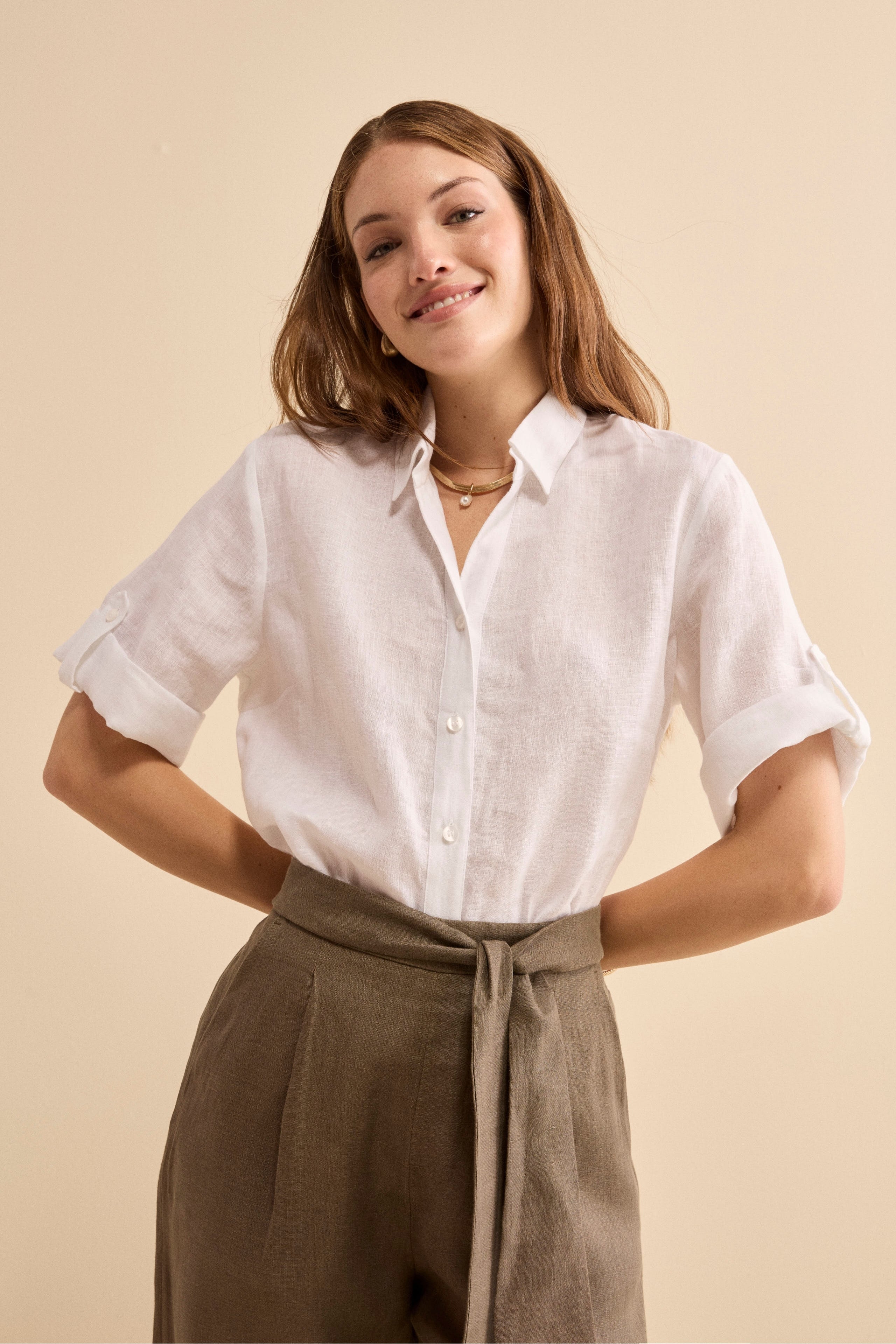 Camicia Over in Lino con Risvolto - BIANCO