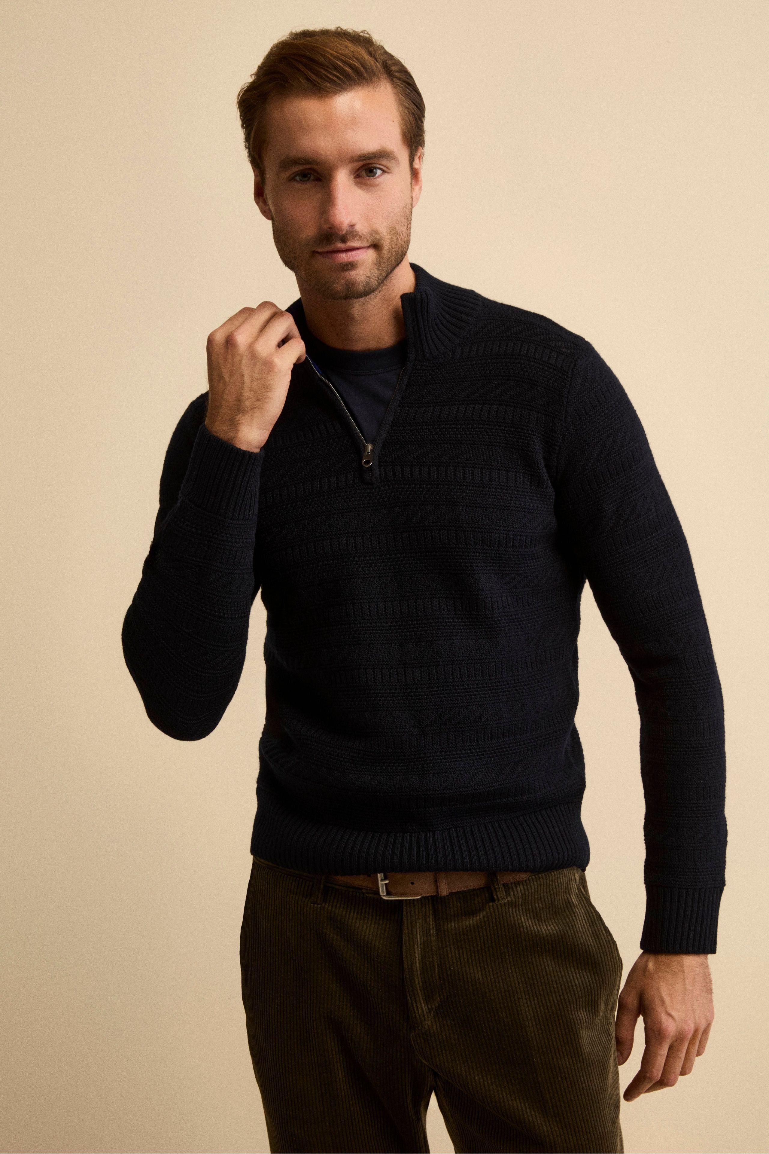 Half-Zip Mock Neck in Virgin Wool - BLUE