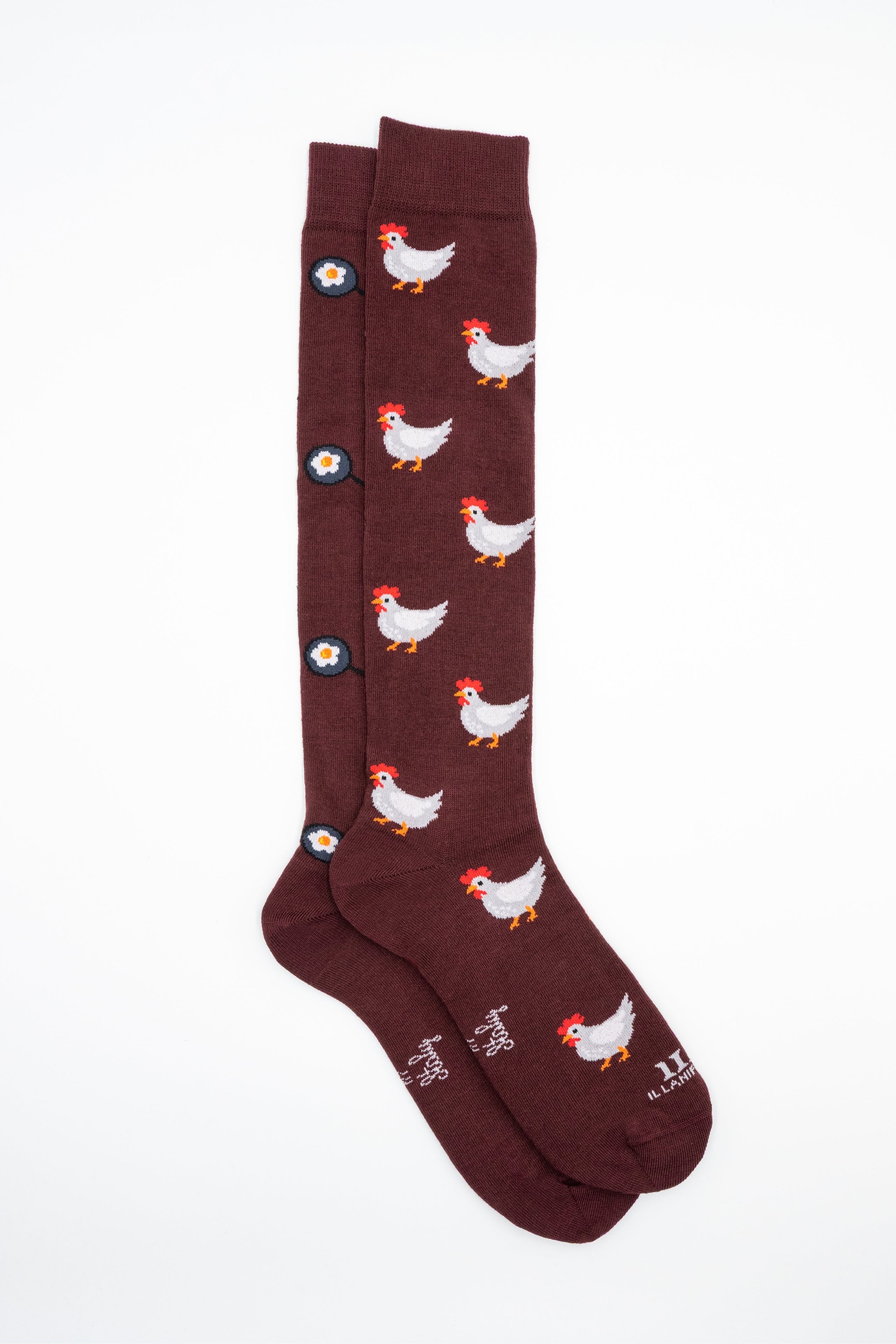 Long Cotton Socks with Pattern - Burgundy