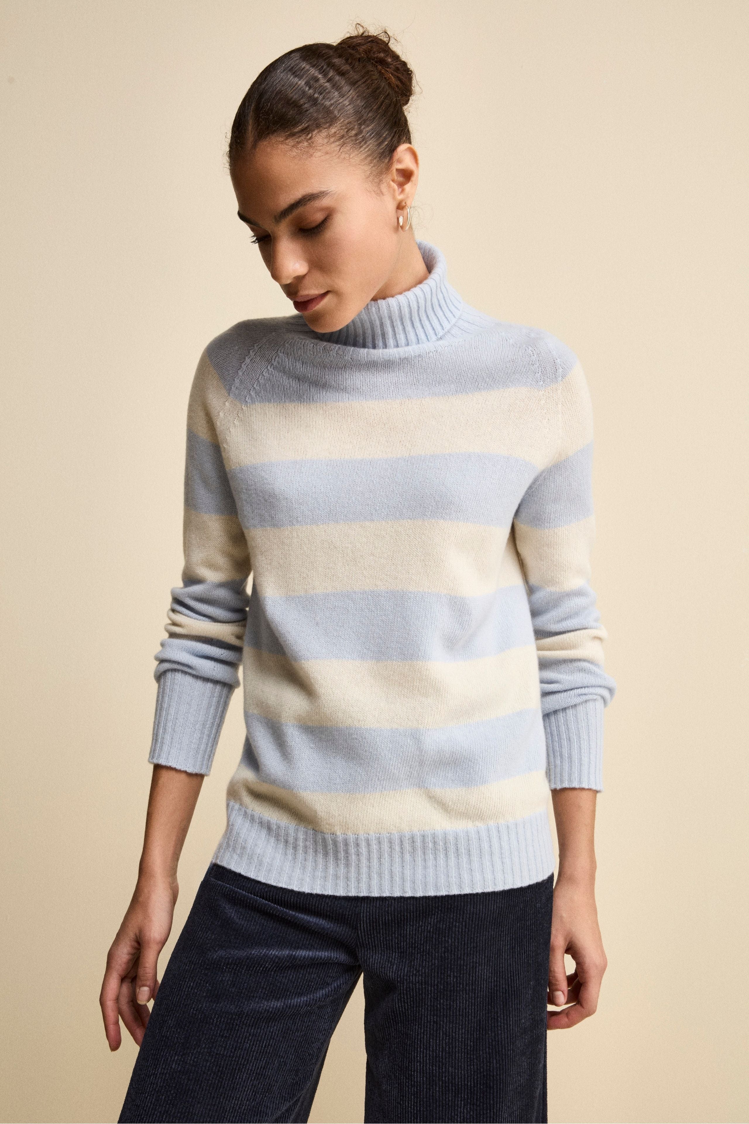 Striped Wool and Cashmere Turtleneck with Raglan Sleeves - -