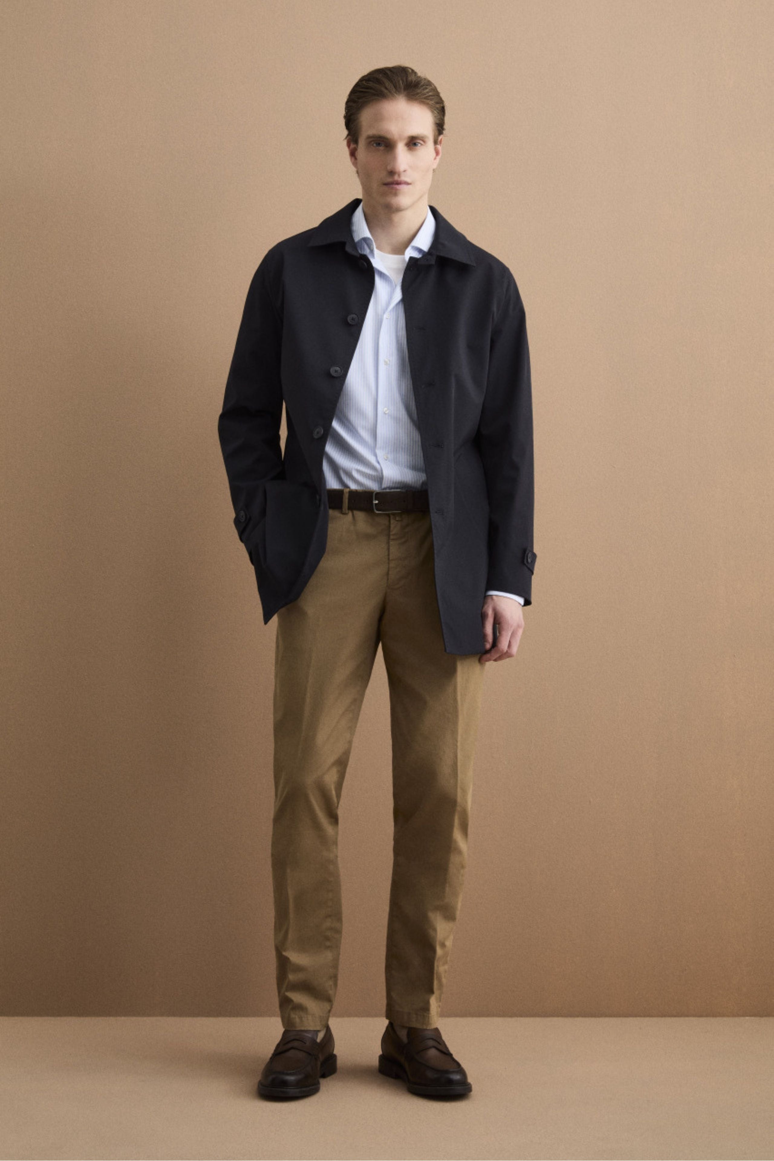 Pantalone Regular Fit in Cotone Canetté - NOCCIOLA