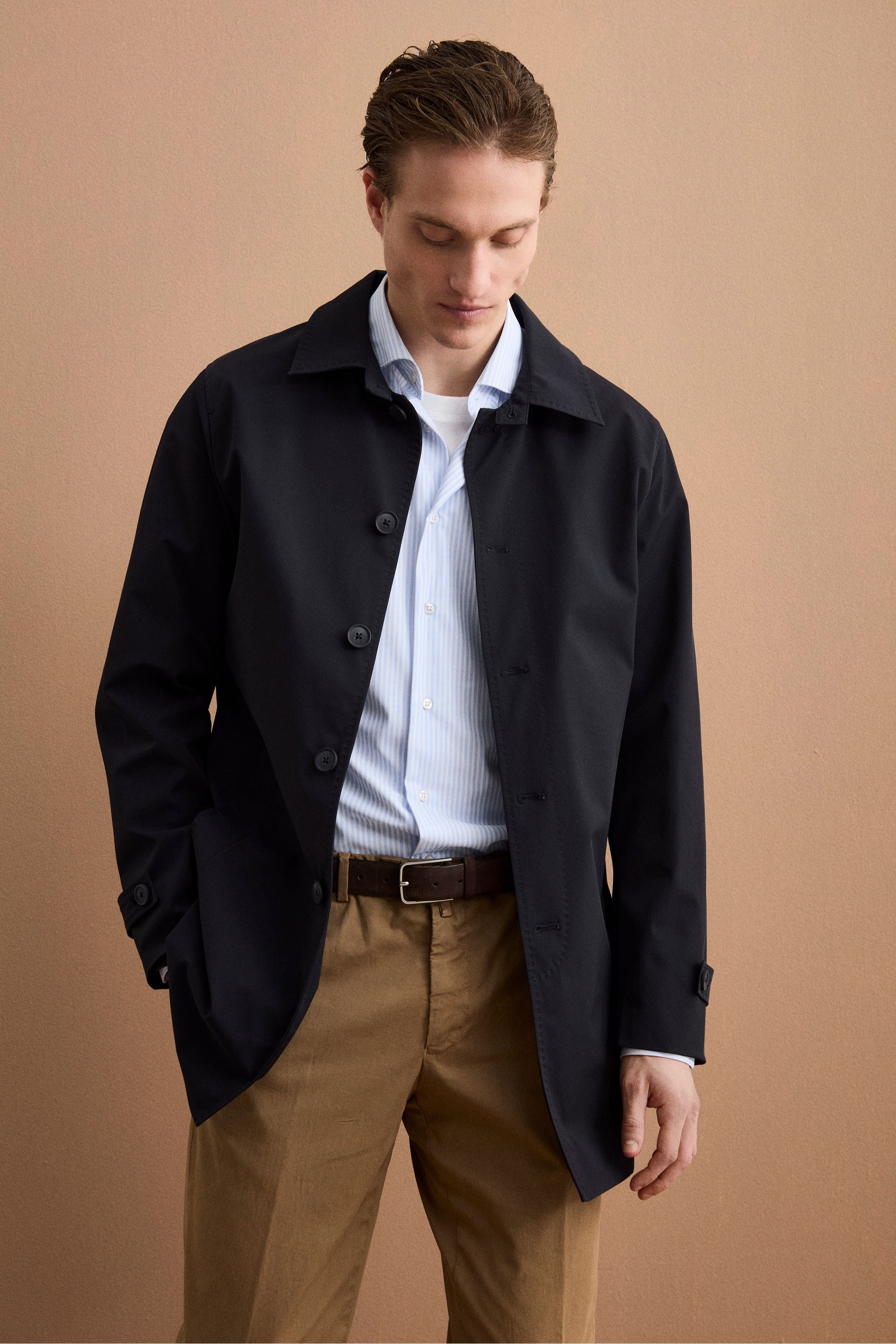 Herren Kurzer Wasserdichter Gefütterter Trenchcoat - BLAU