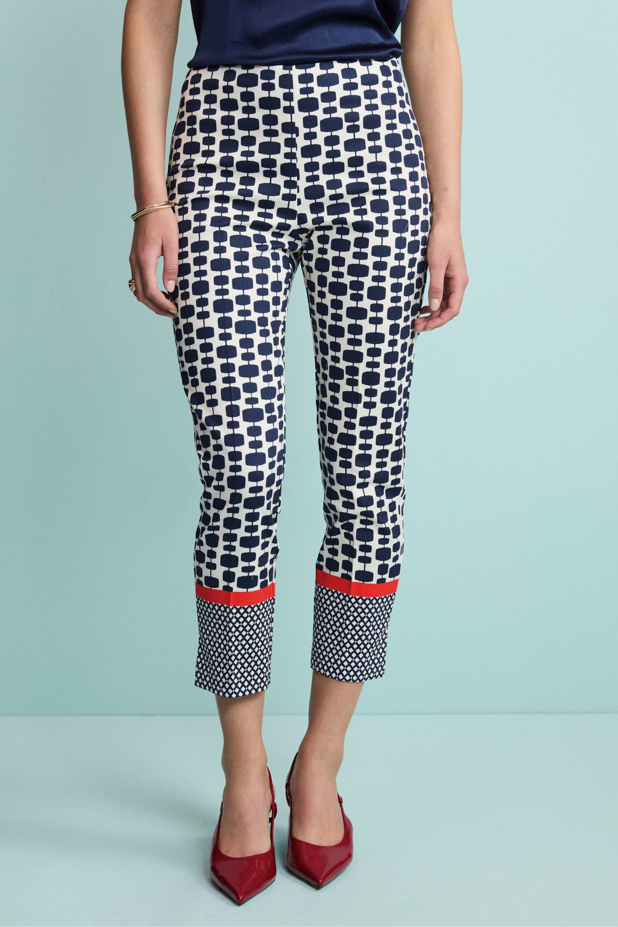 Pantalone Cropped Elegante in Cotone Piquet - FANT. BLU/BIANCO