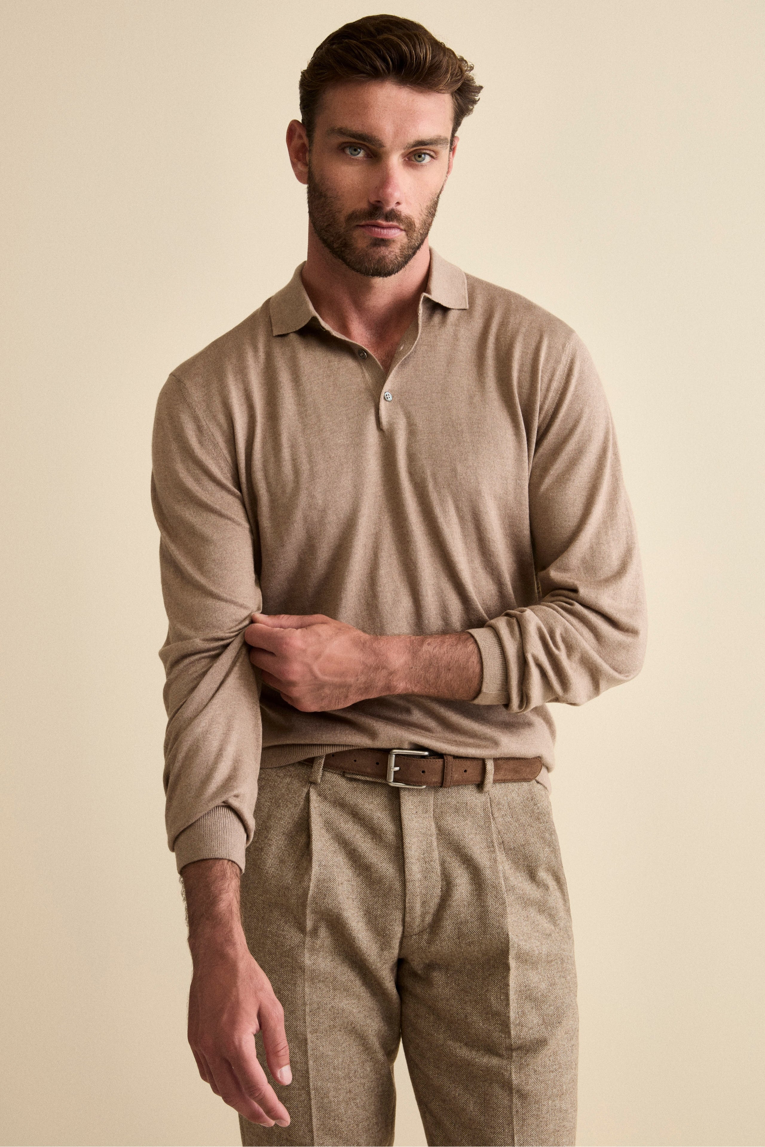 Buttoned Polo Shirt in Silk and Cashmere - MINK