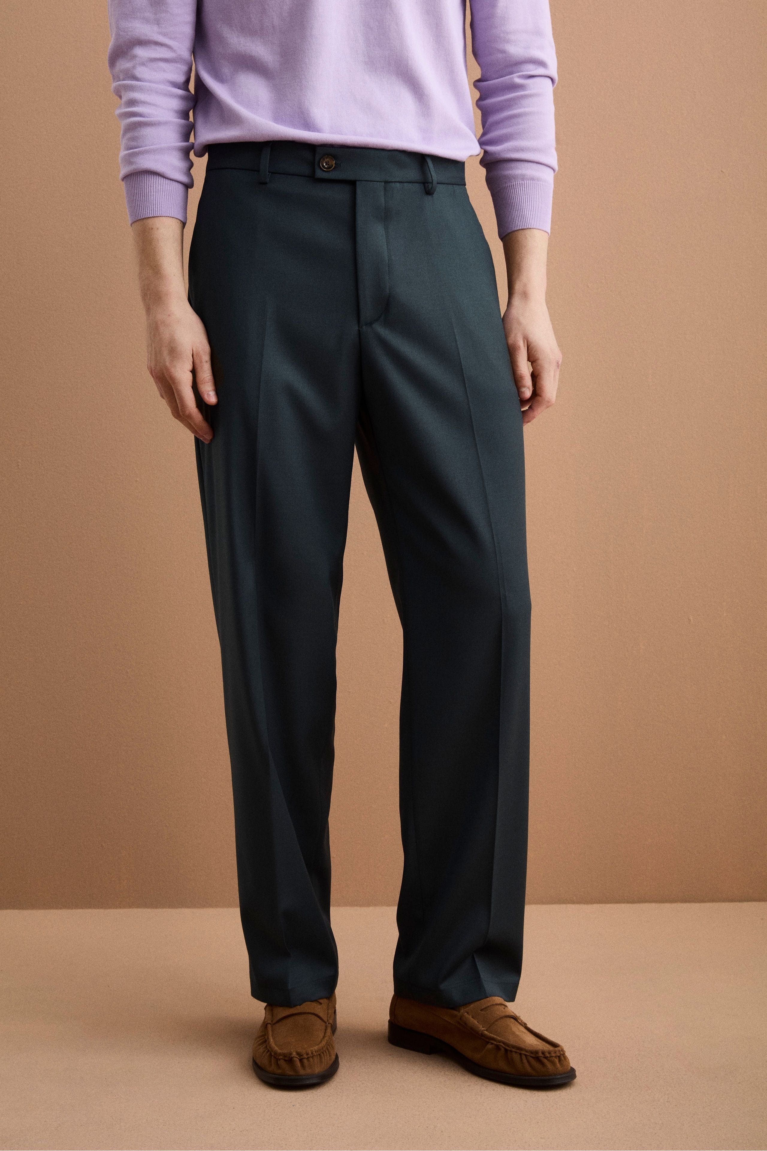 Weite Hose aus Wollmischung mit Bundfalten - GRÜN