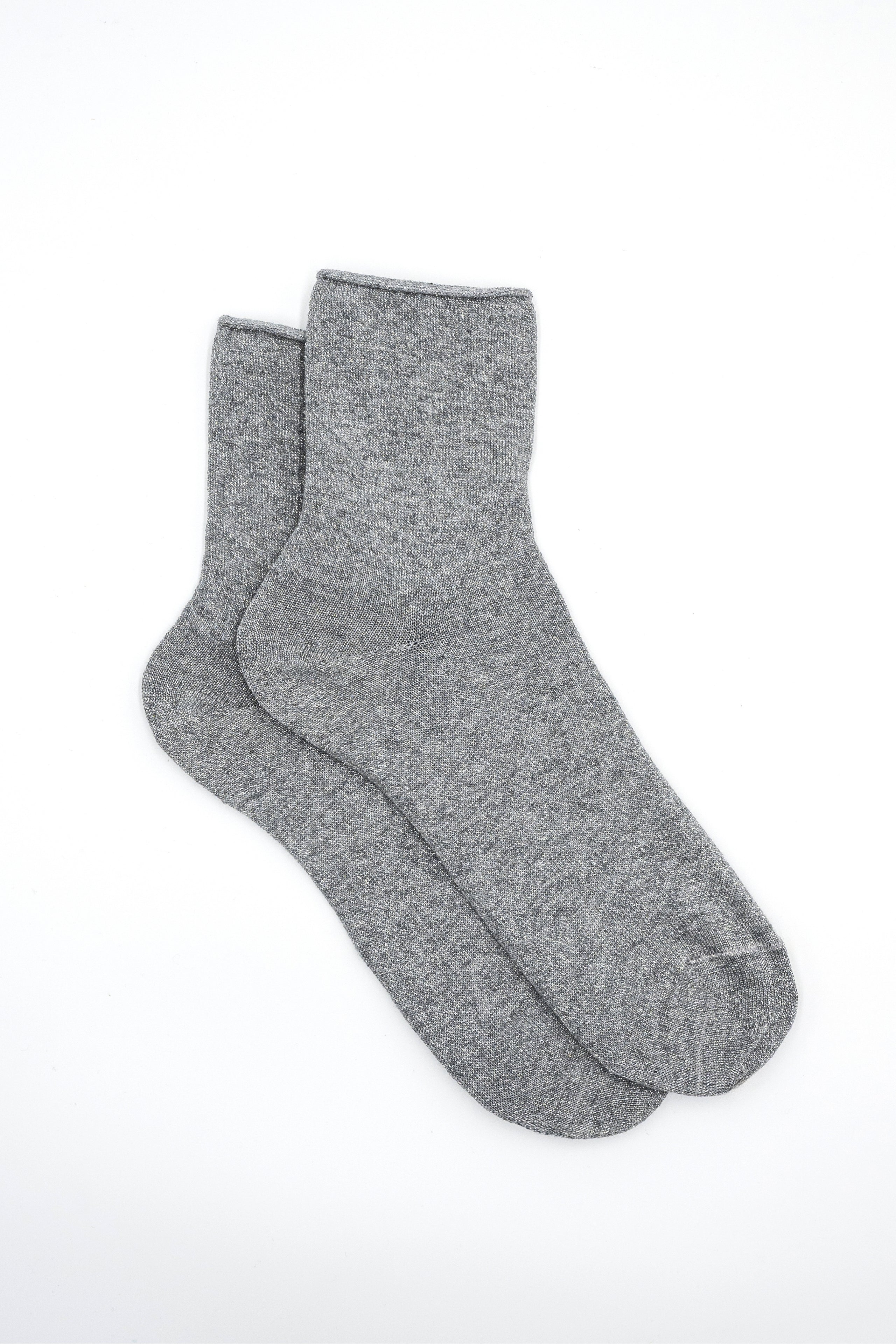 Short Cotton Socks with Lurex - GREY