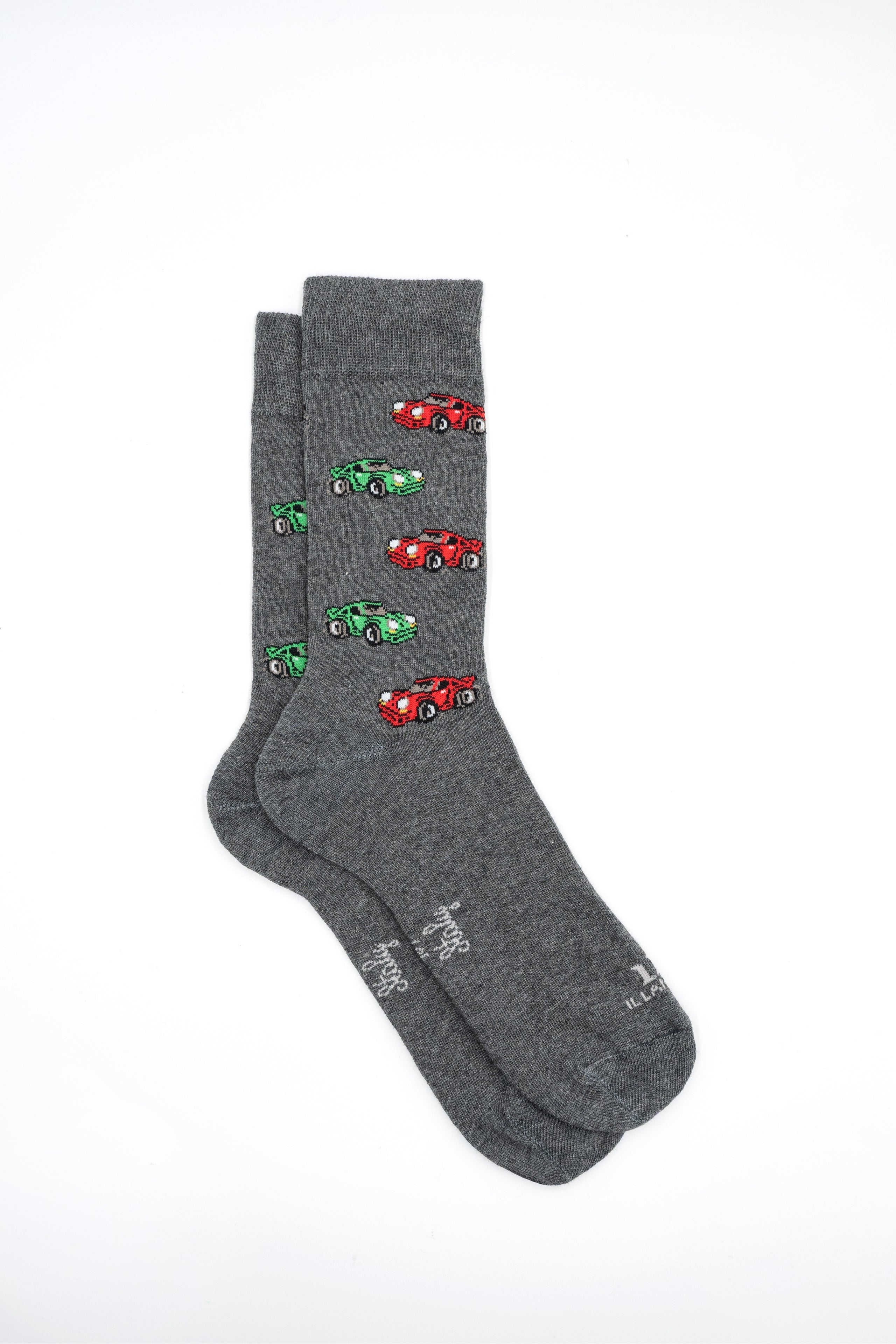 Short Cotton Socks with Car Pattern - Medium grey
