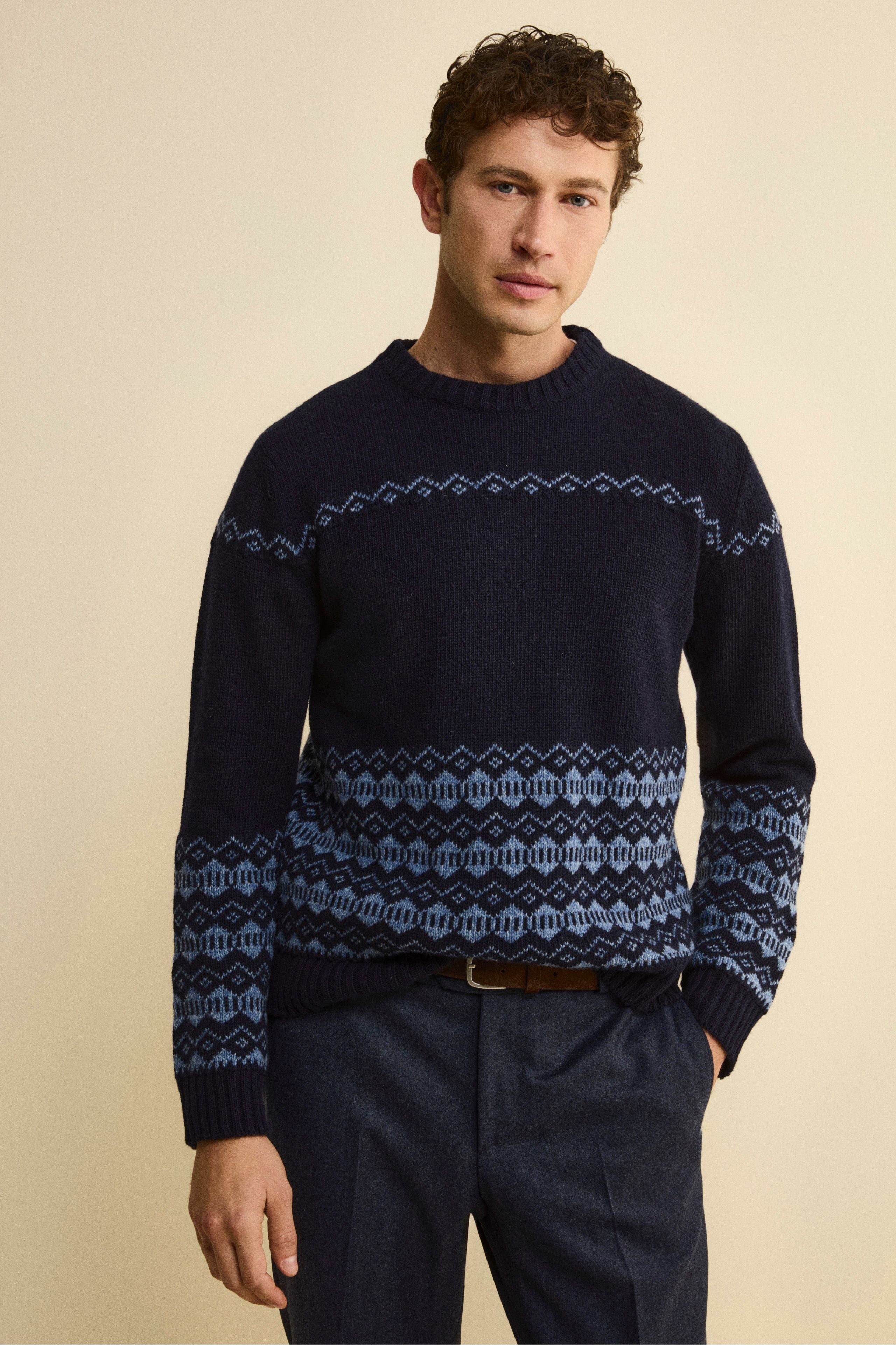Norwegian Wool Blend Crewneck Sweater - Blue-Light blue