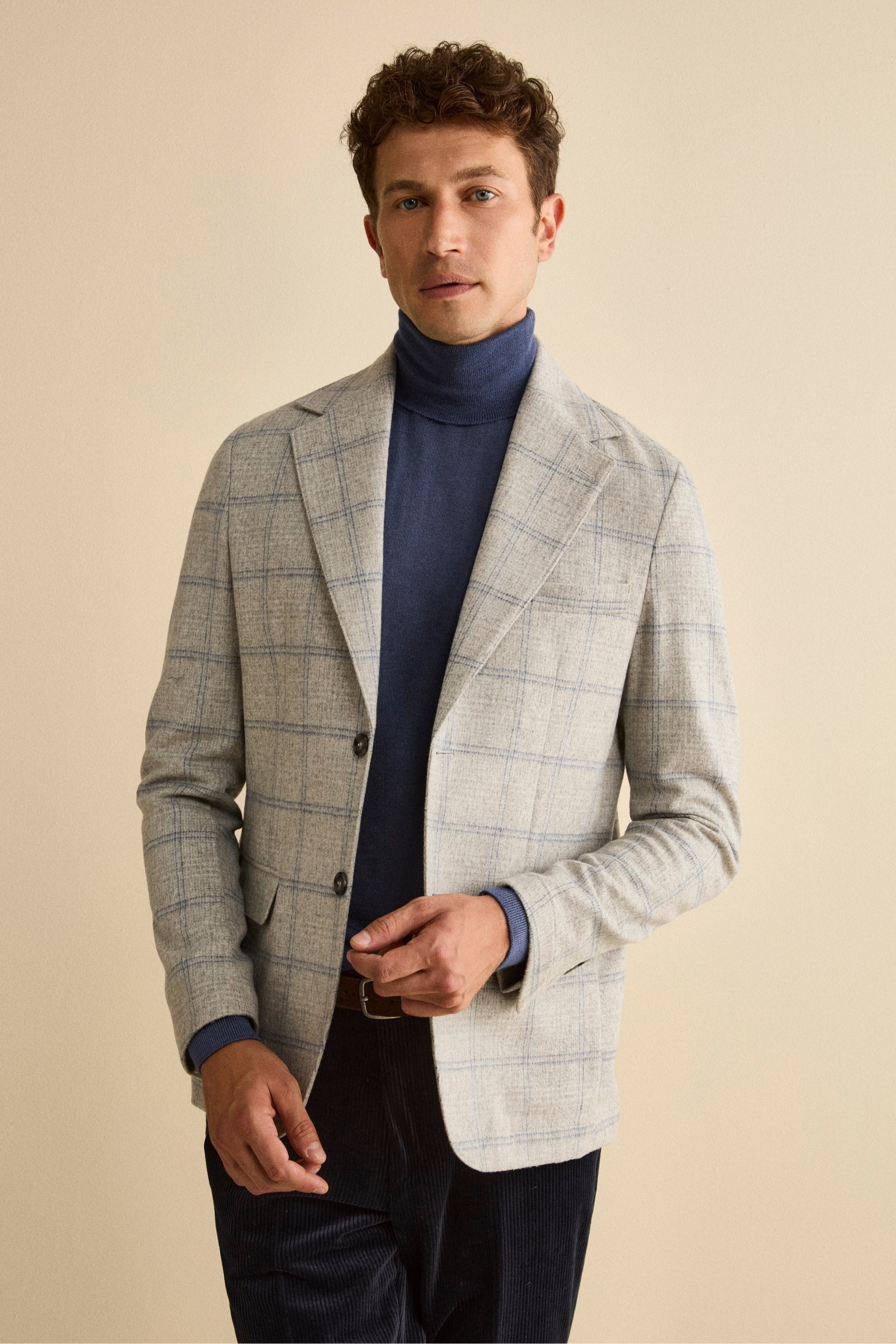 Unstructured Check Jacket in Wool Blend - PEARL