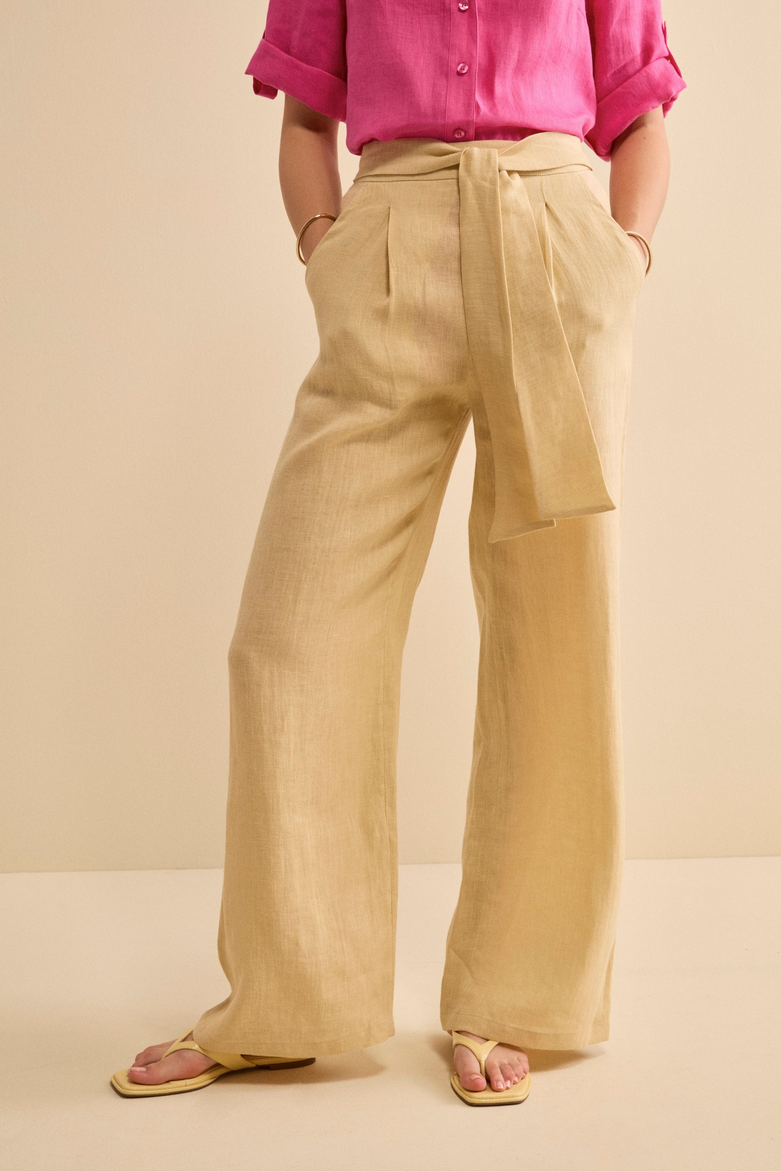 Pantalone Morbido in lino con Fusciacca - CREMA