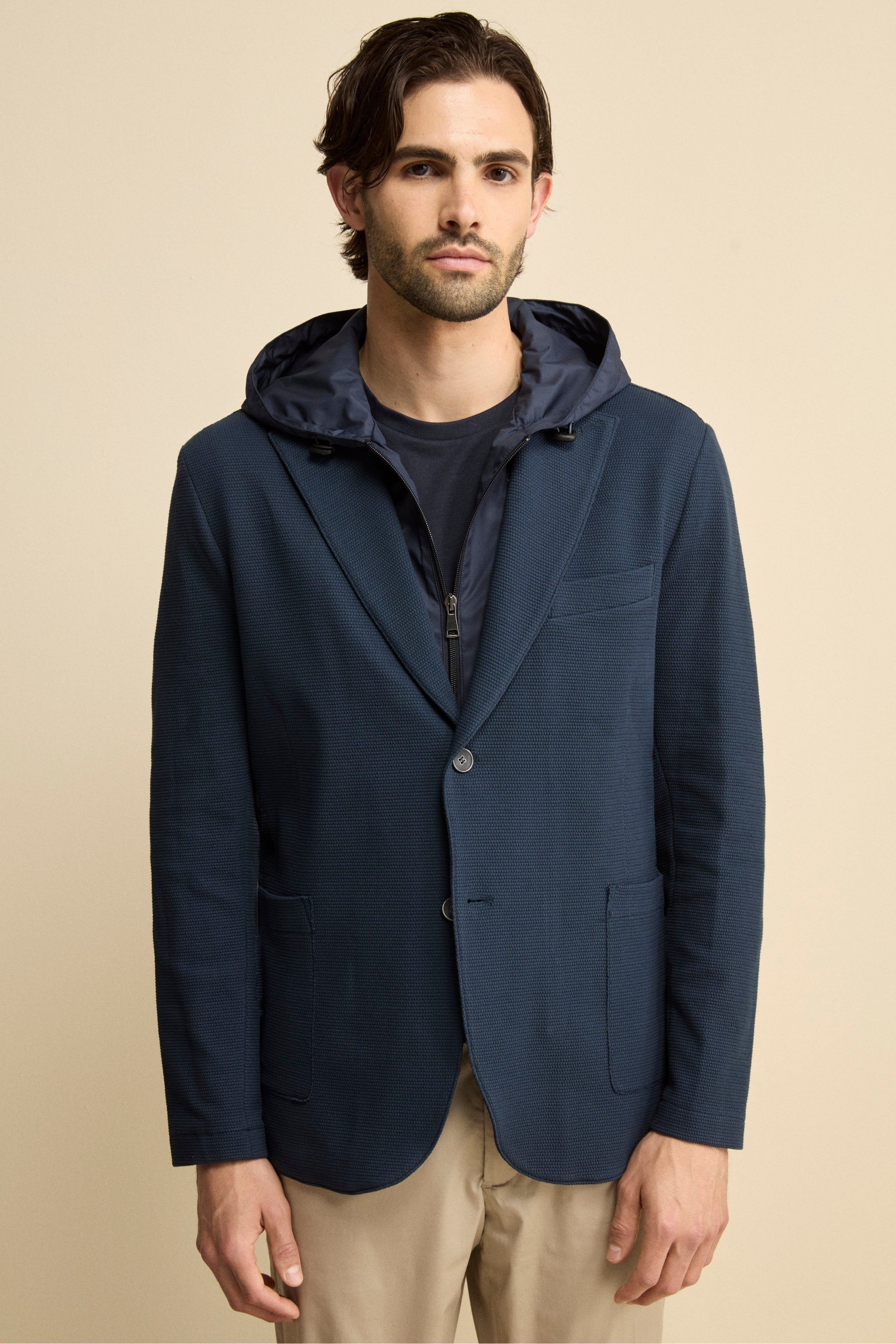 Giacca in Cotone con Pettorina e Cappuccio - BLU