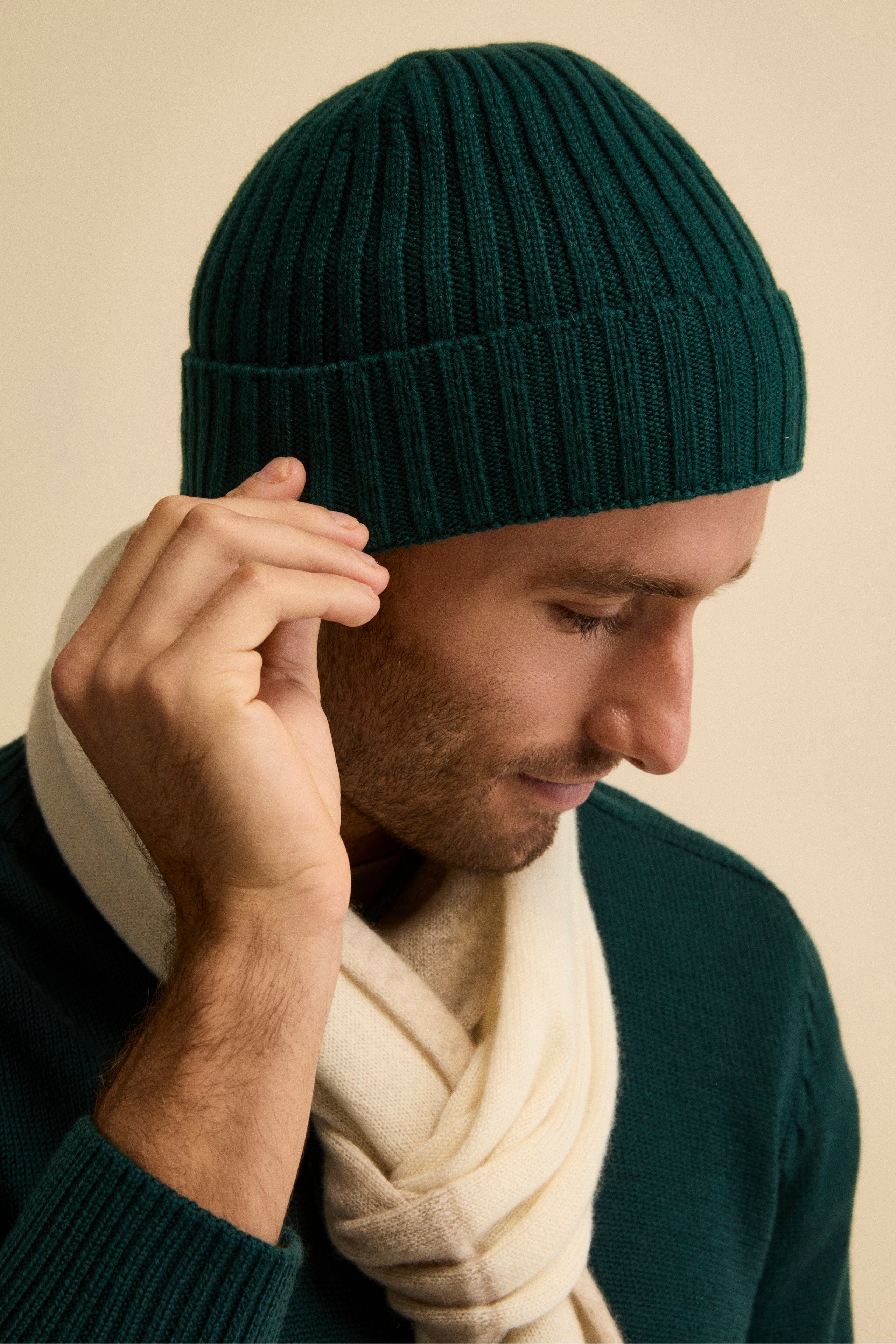 Ribbed cashmere beanie - Forest